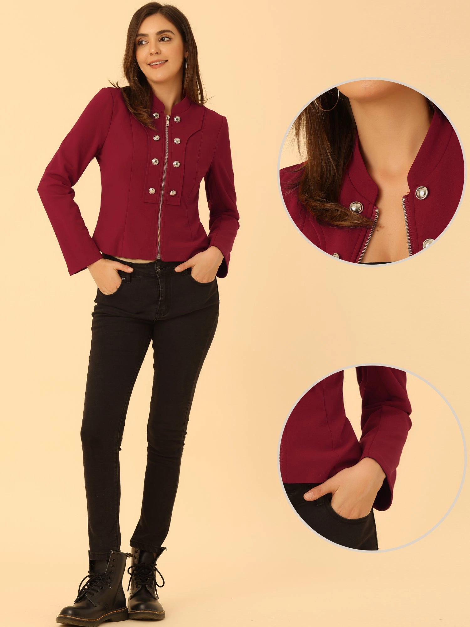 Crop Vintage Double Breasted Motorcycle Zip Up Steampunk Jacket
