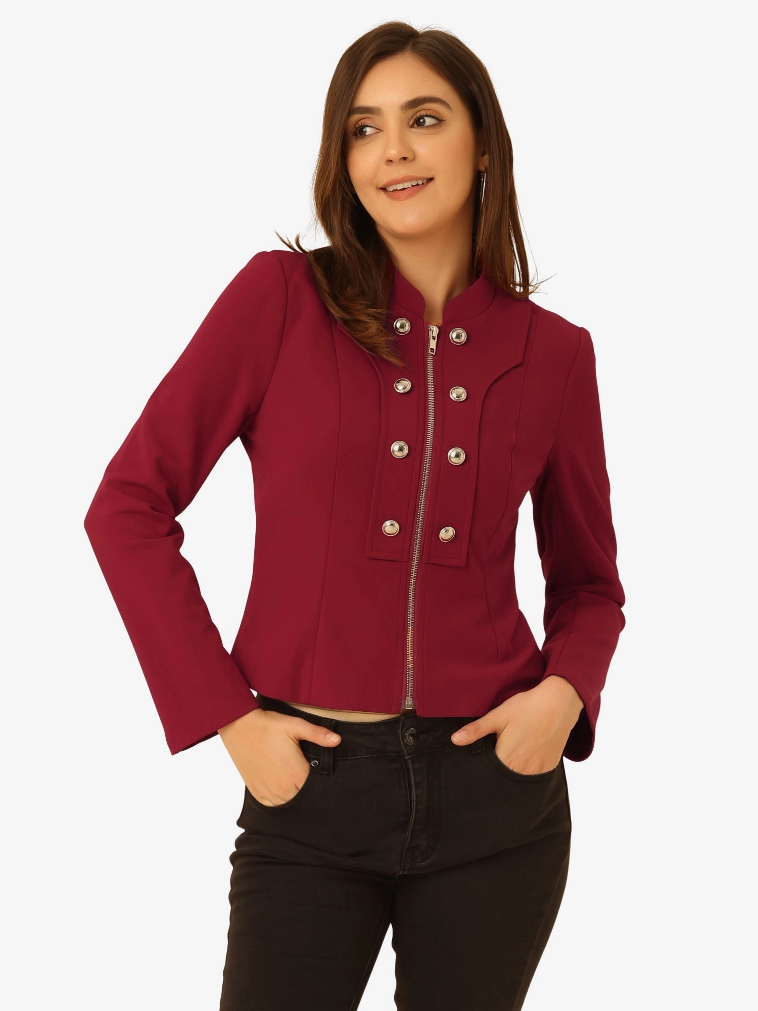 Crop Vintage Double Breasted Motorcycle Zip Up Steampunk Jacket