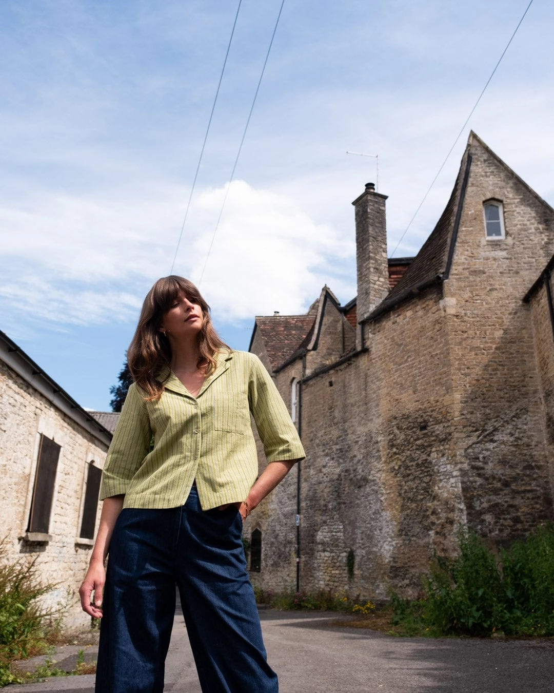 Gina Women's Cotton & Linen Casual Shirt | Avocado Stripe