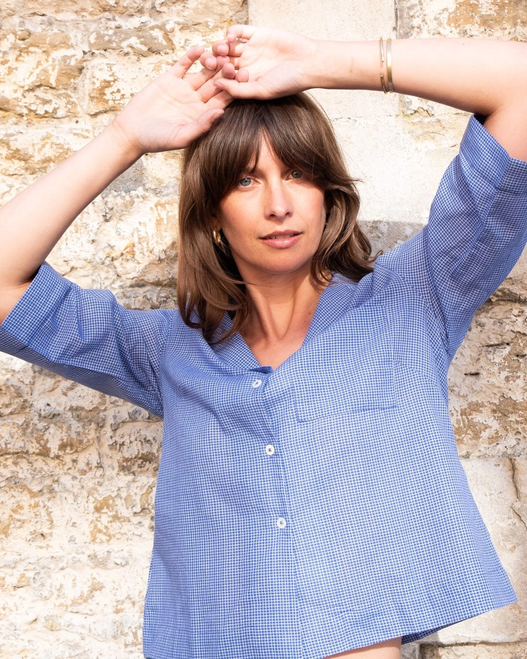 Gina Women's Cotton Casual Shirt | Little Blue Check