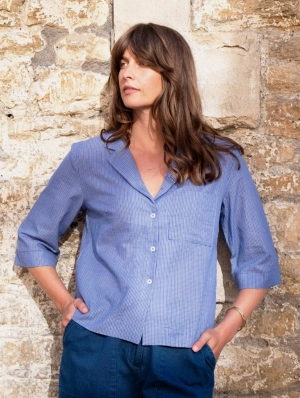 Gina Women's Cotton Casual Shirt | Little Blue Check