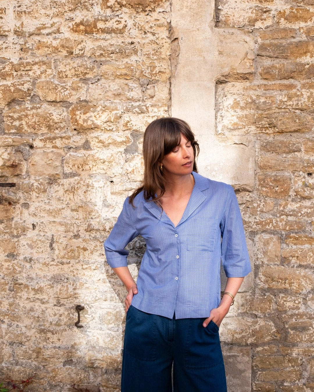 Gina Women's Cotton Casual Shirt | Little Blue Check