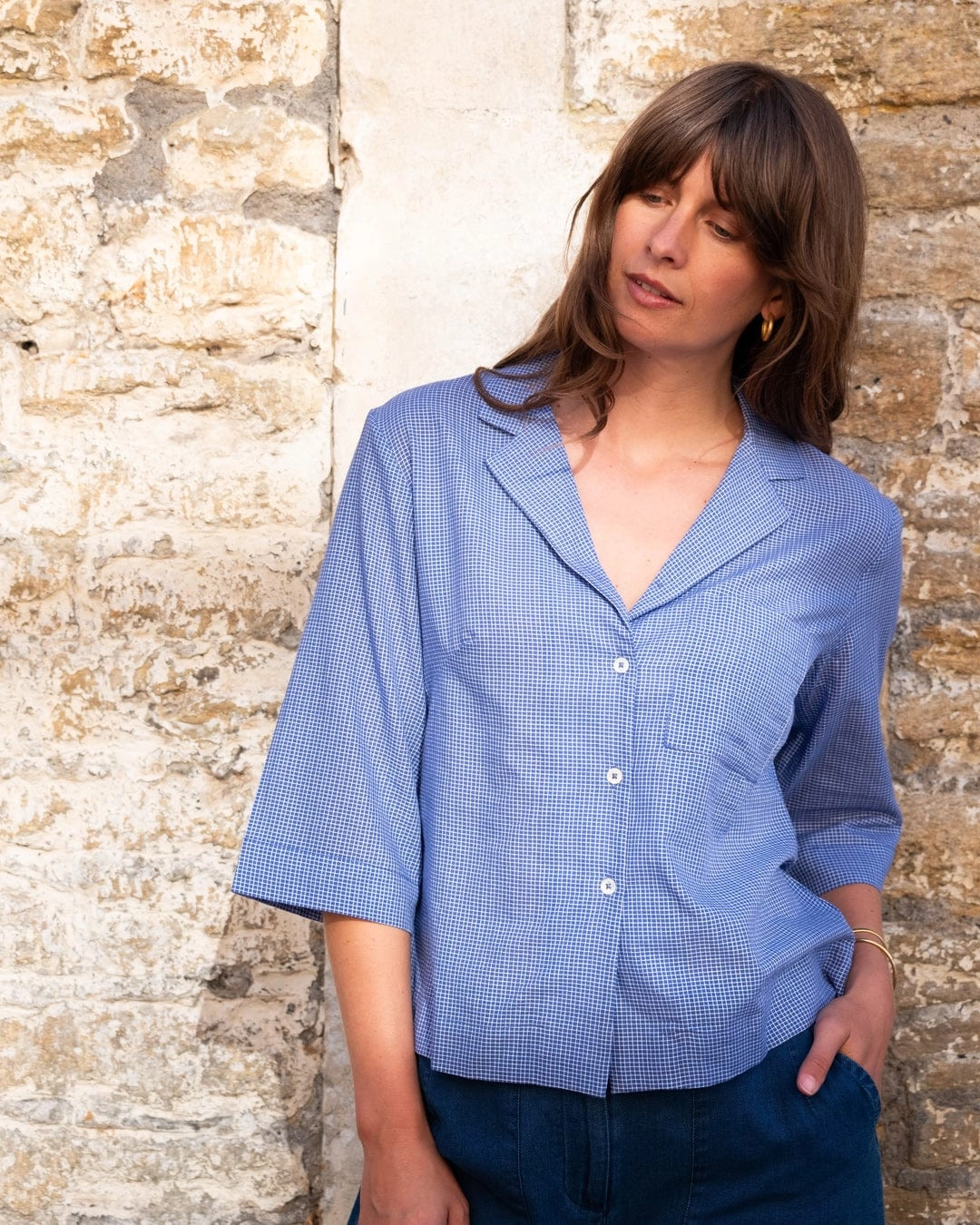 Gina Women's Cotton Casual Shirt | Little Blue Check