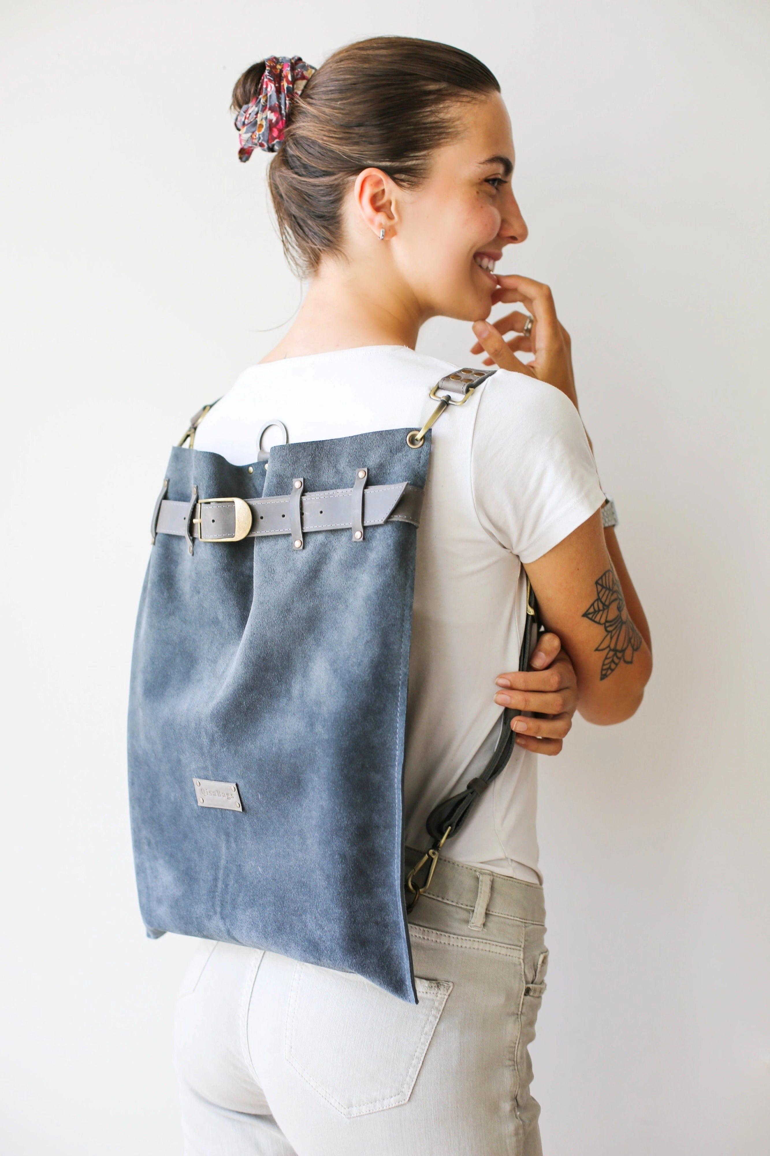 Gray Suede Backpack