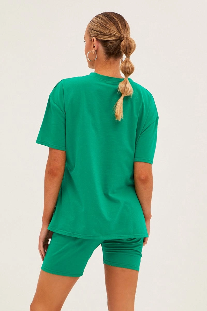 Green Graphic T And Biker Shorts Set