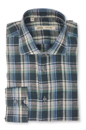 Green Linen Plaid Shirt