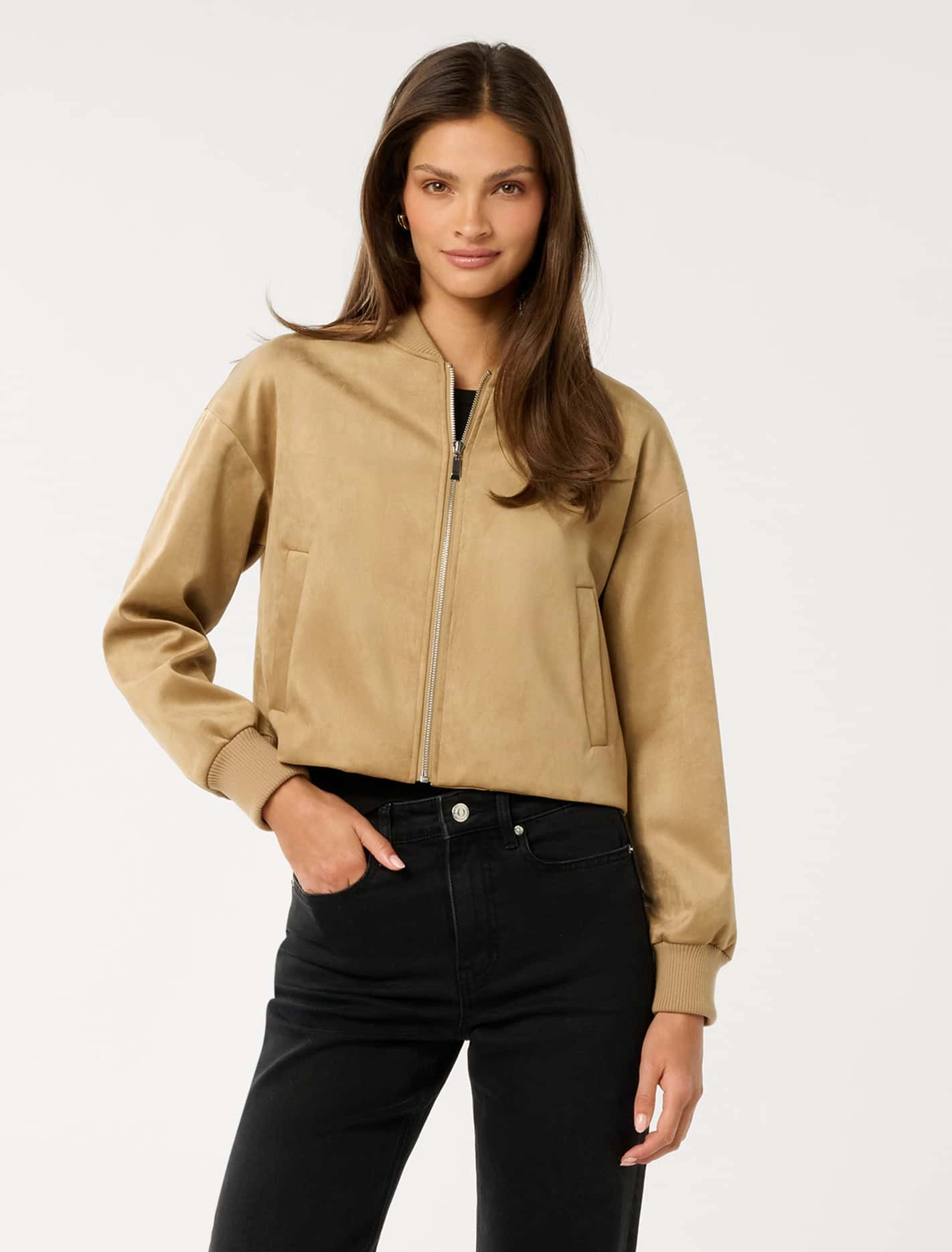 Hazel Vegan Suede Bomber Jacket