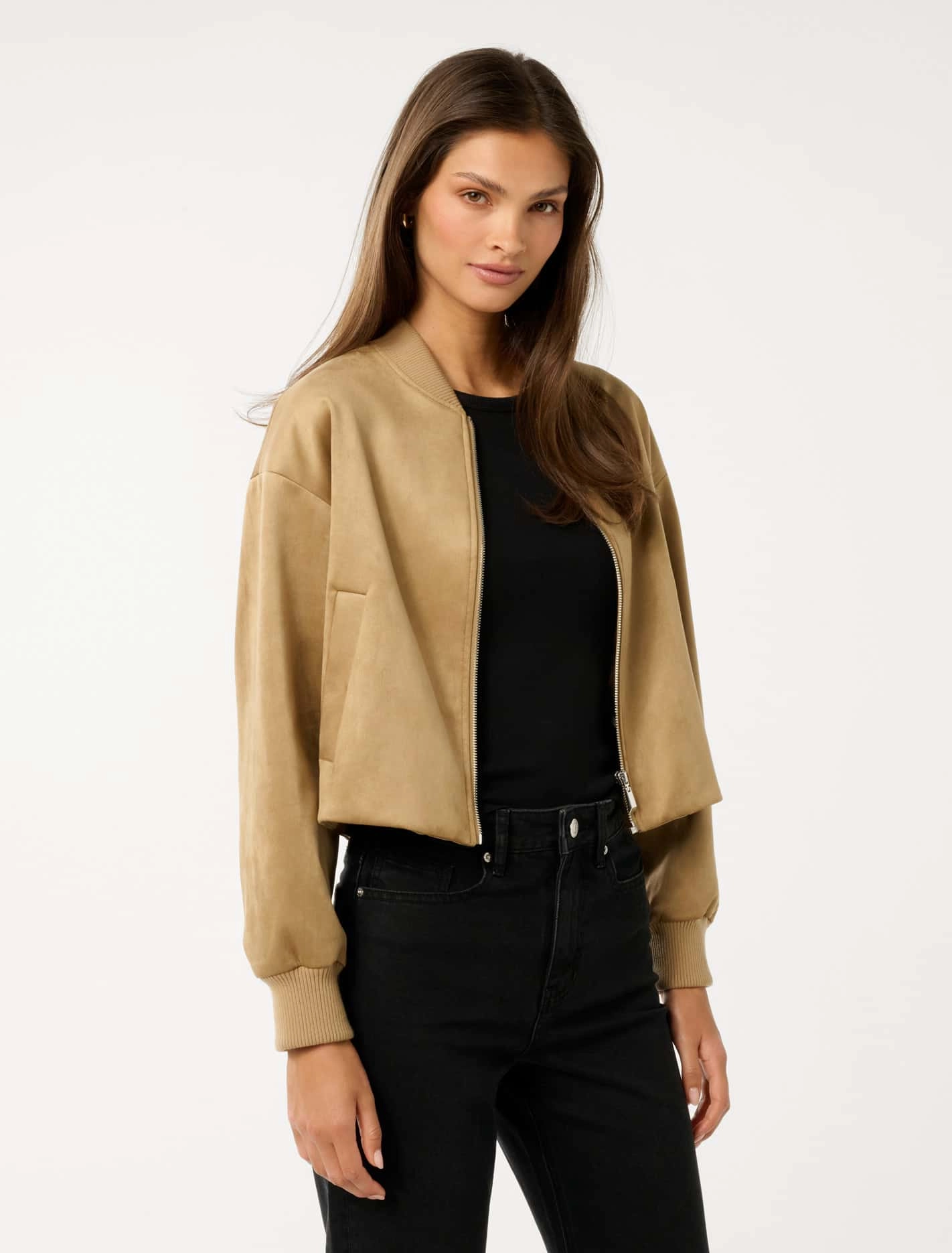 Hazel Vegan Suede Bomber Jacket