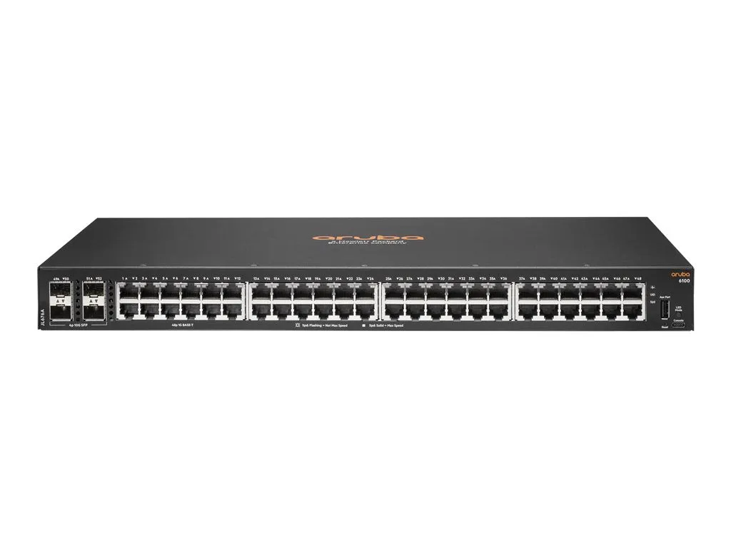 HPE Aruba 6100 48G 4SFP  Switch - Switch - managed - 48 x 10/100/1000   4 x 1 Gigabit / 10 Gigabit SFP  - side to side airflow JL676A#ACJ