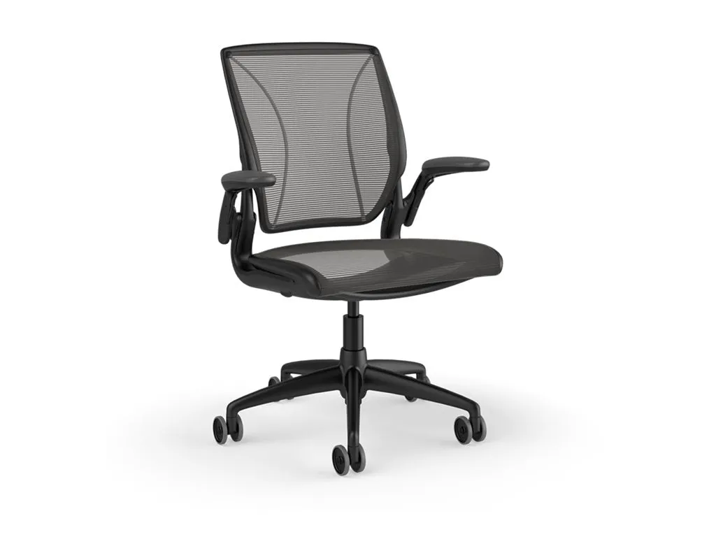 Humanscale Diffrient World - Chair - task - ergonomic - armrests - L-shaped - tilt - swivel - Pinstripe mesh - black W11BN10N10SHNSC