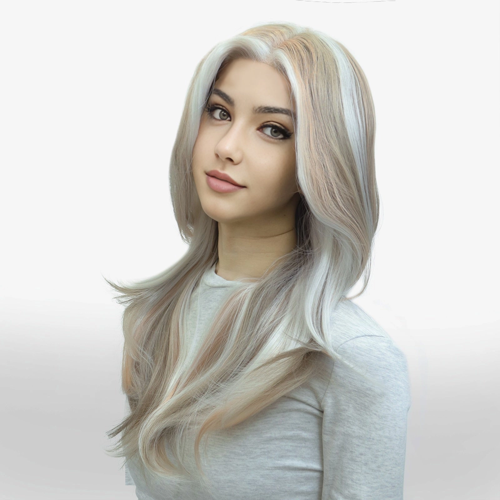 IMstyle Aria calico style grey beige blonde layer cut T-part lace front Glueless wigs TK126-2479