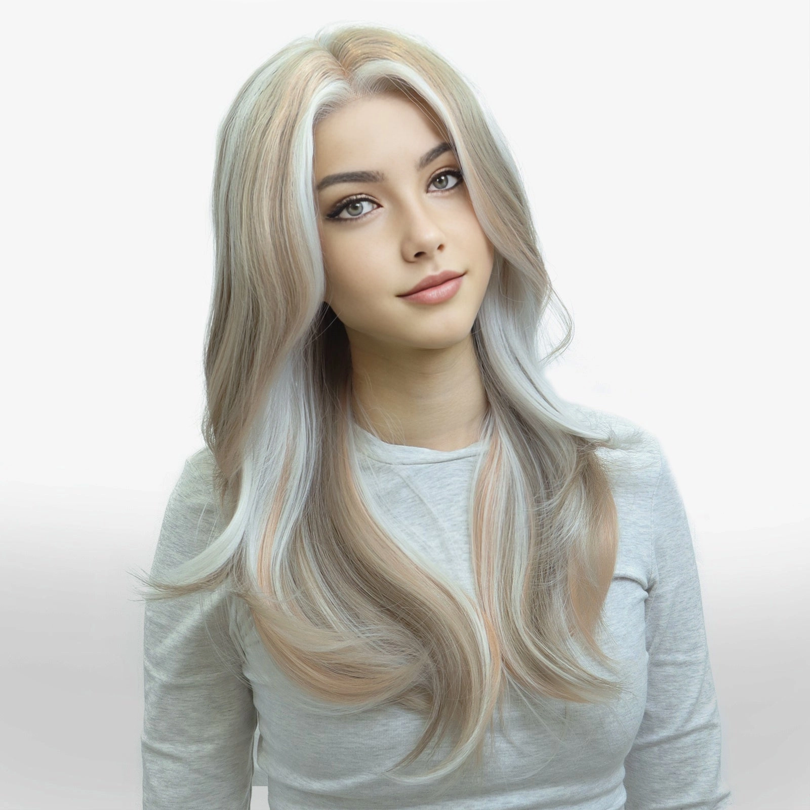 IMstyle Aria calico style grey beige blonde layer cut T-part lace front Glueless wigs TK126-2479