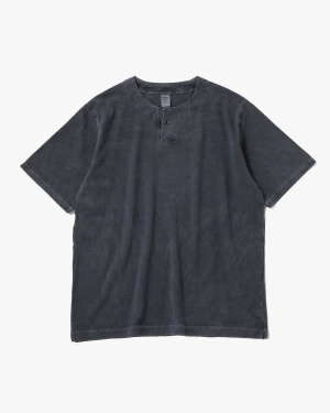 Jackman Pigment Dyed Henley Neck Tee - Faded Blue / Grey