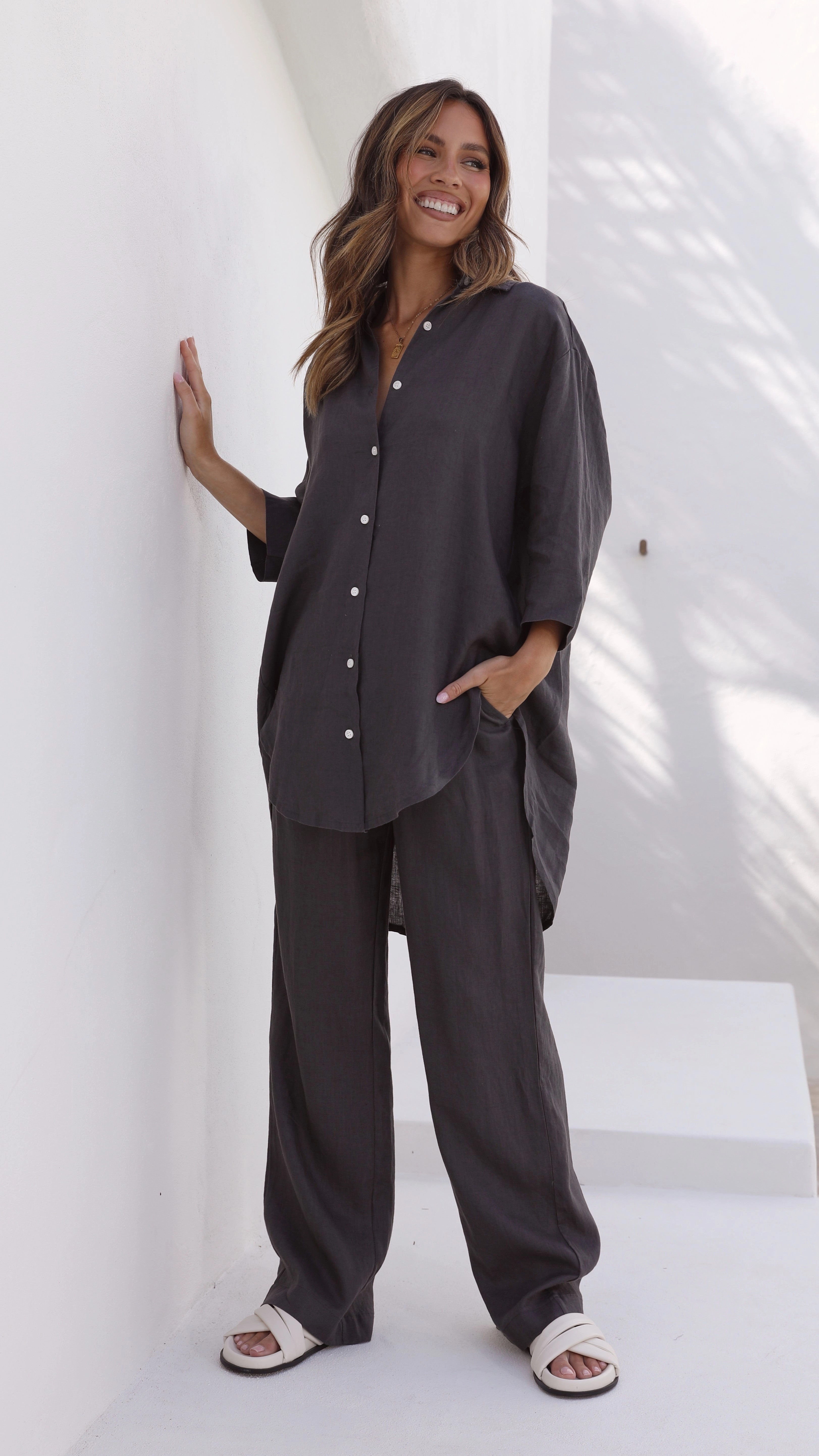 Linen Lounge Pant - Coal