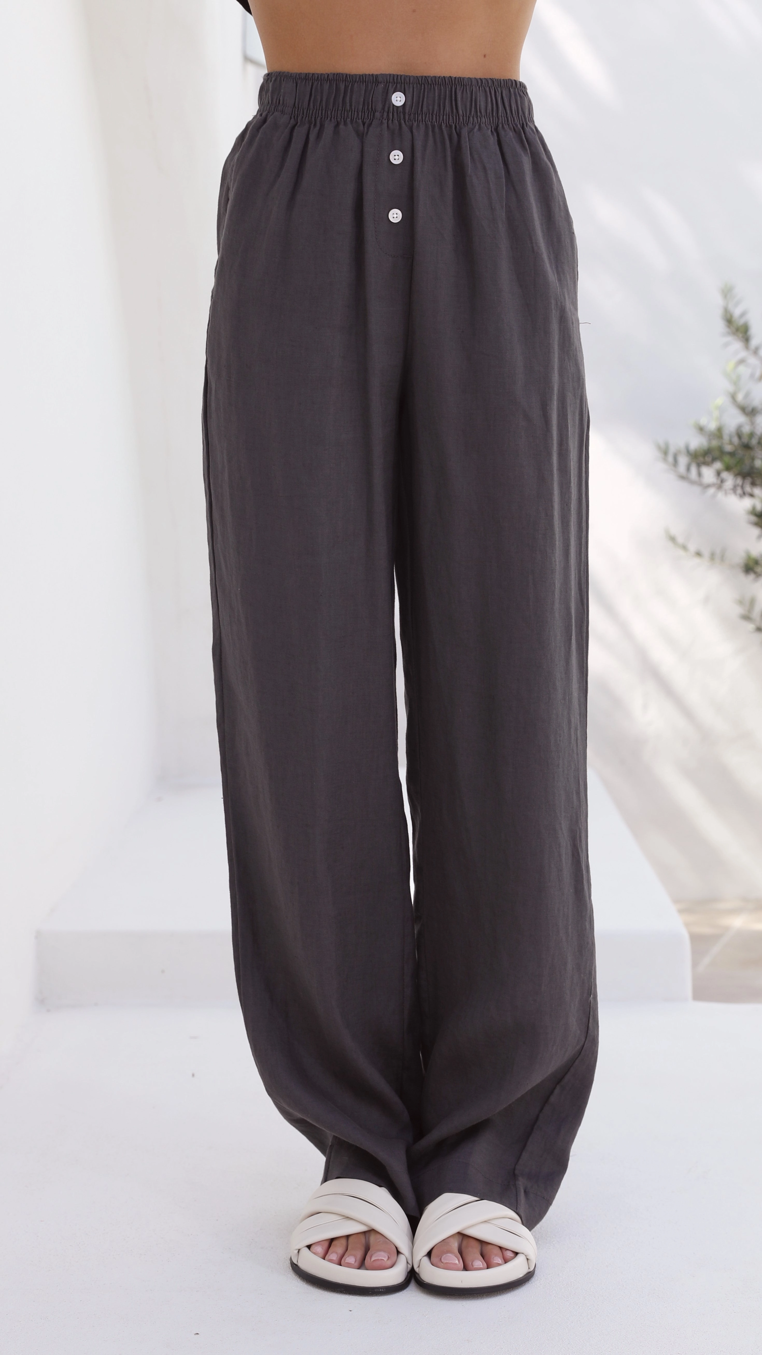 Linen Lounge Pant - Coal