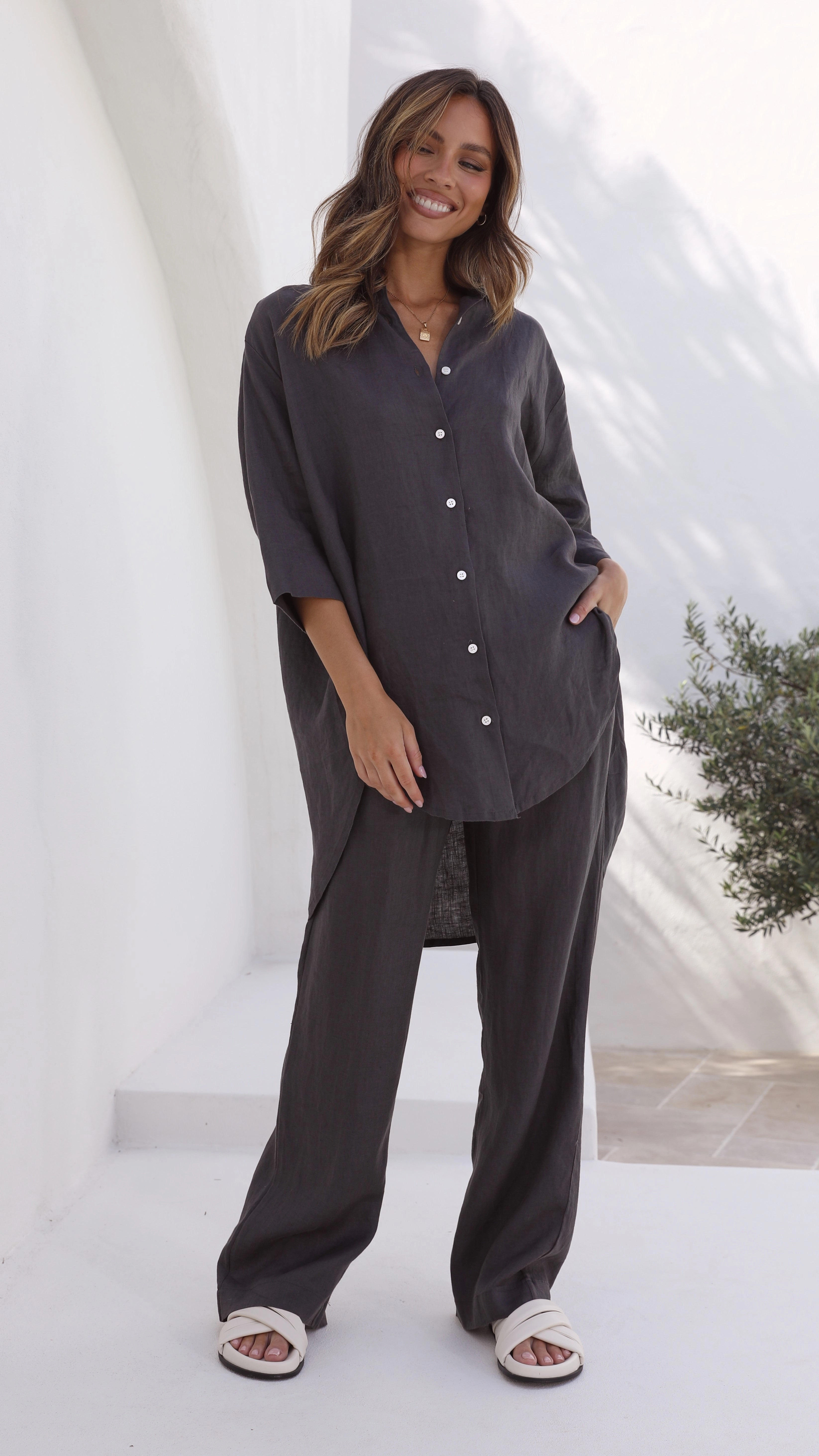 Linen Lounge Pant - Coal