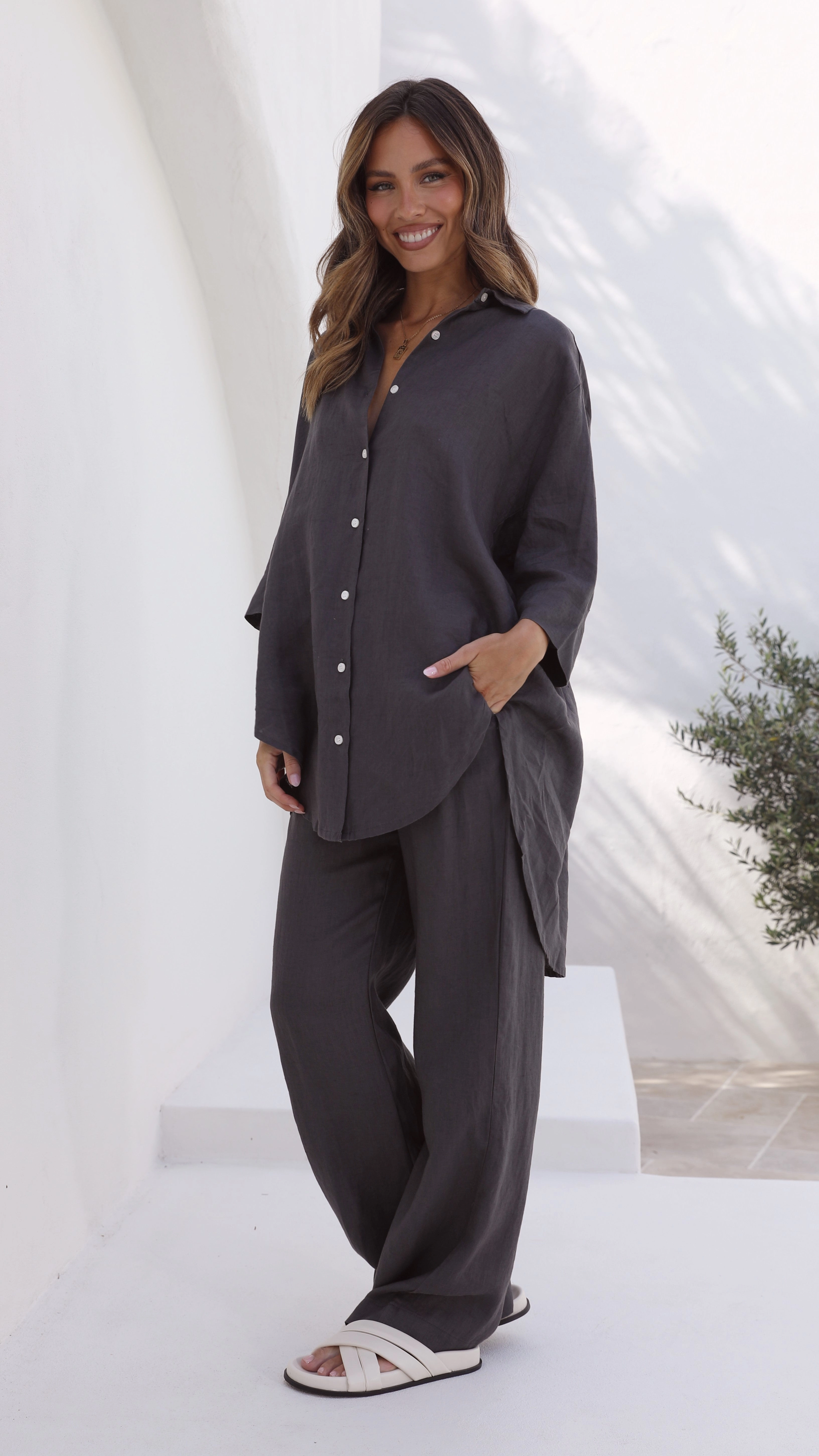 Linen Lounge Pant - Coal