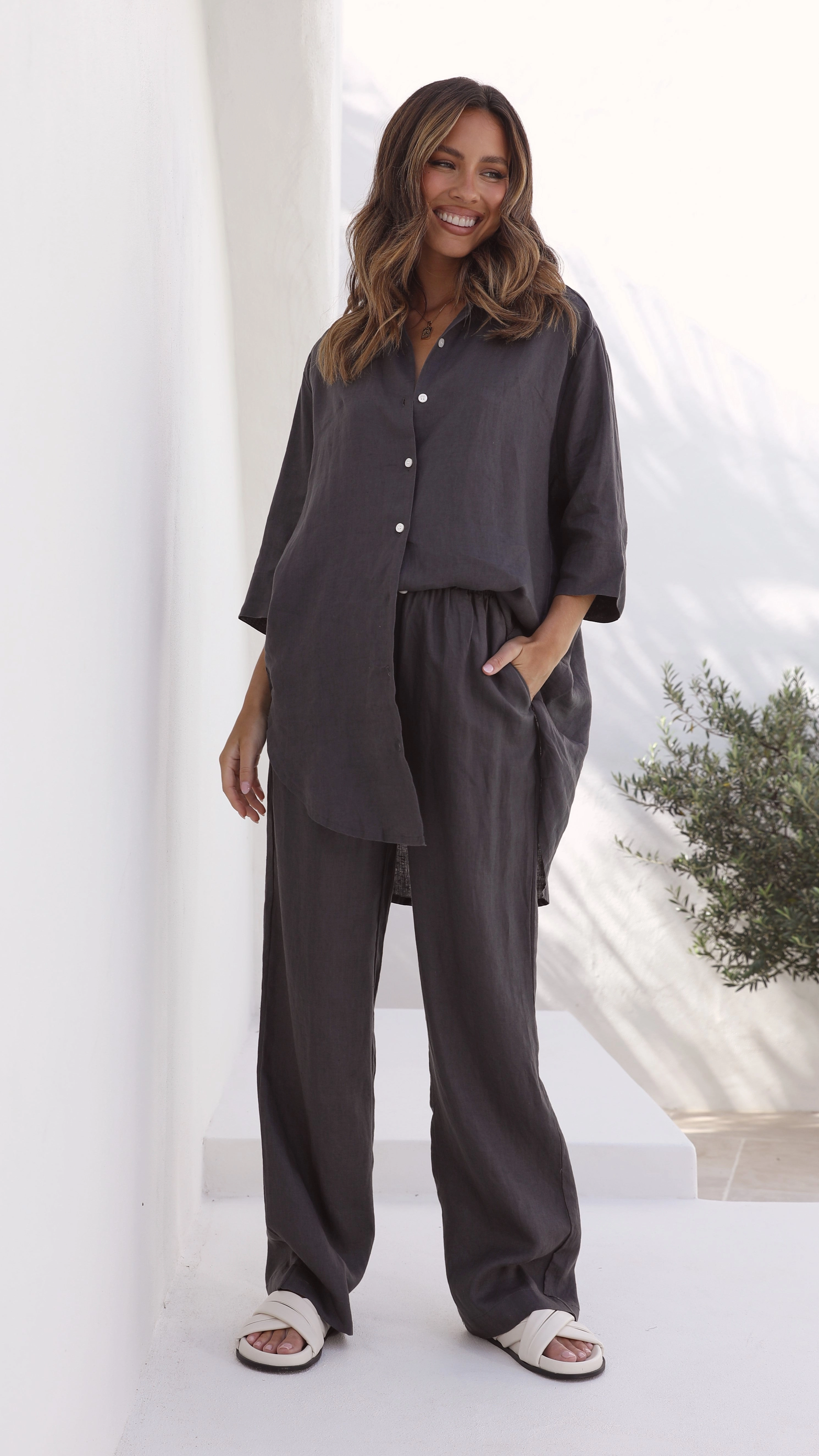 Linen Lounge Pant - Coal