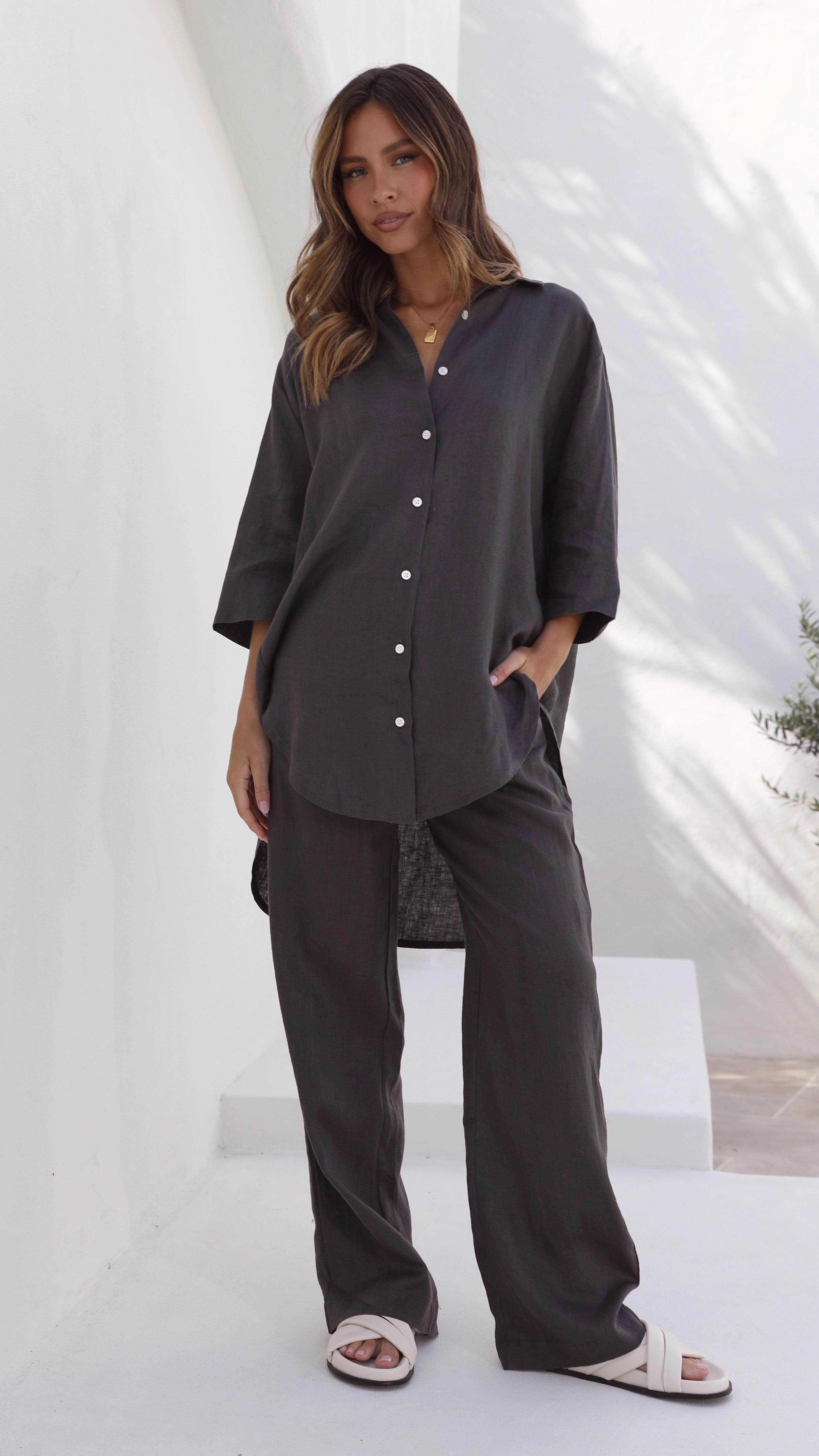 Linen Lounge Pant - Coal