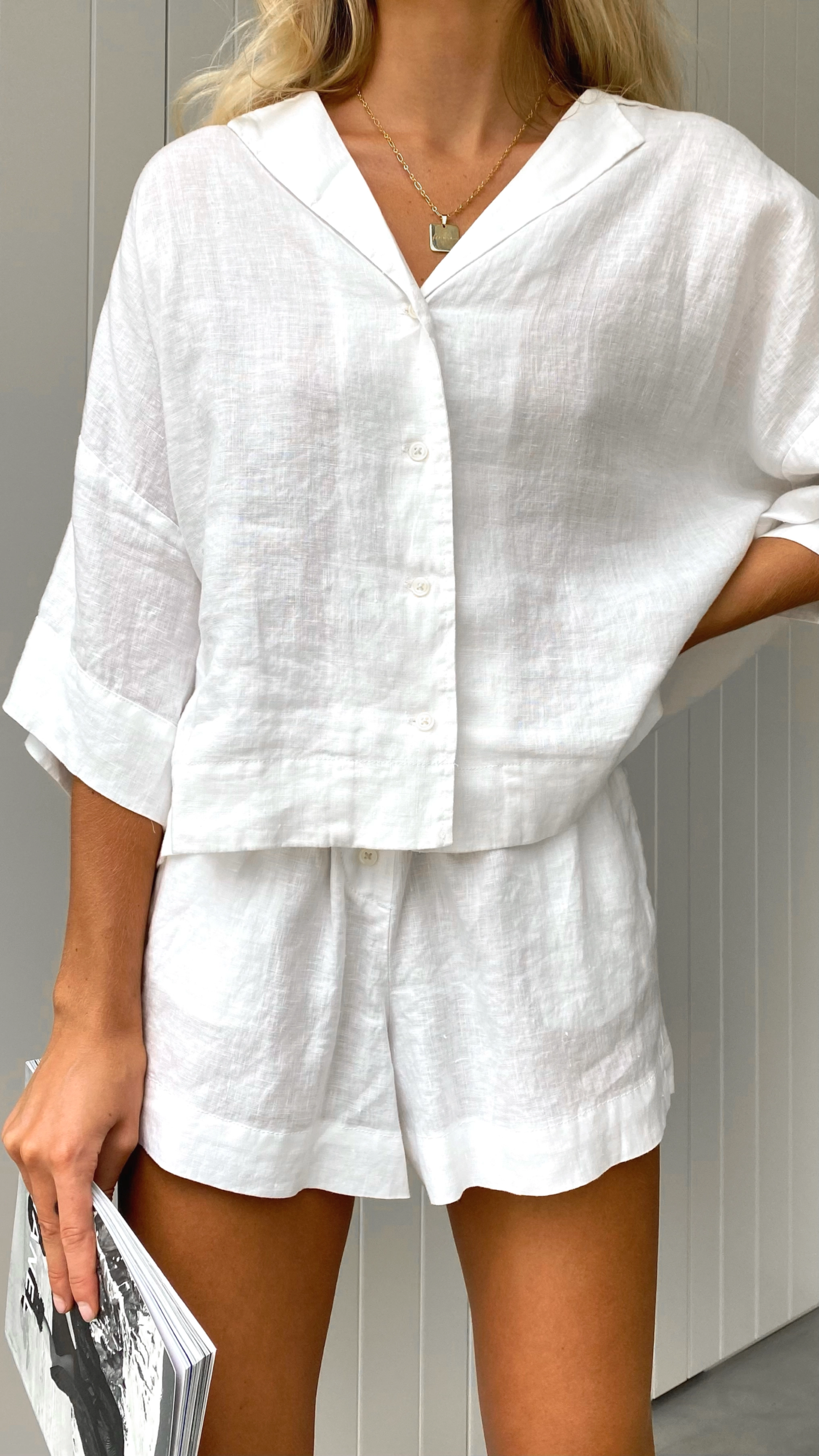 Linen Lounge Short - White