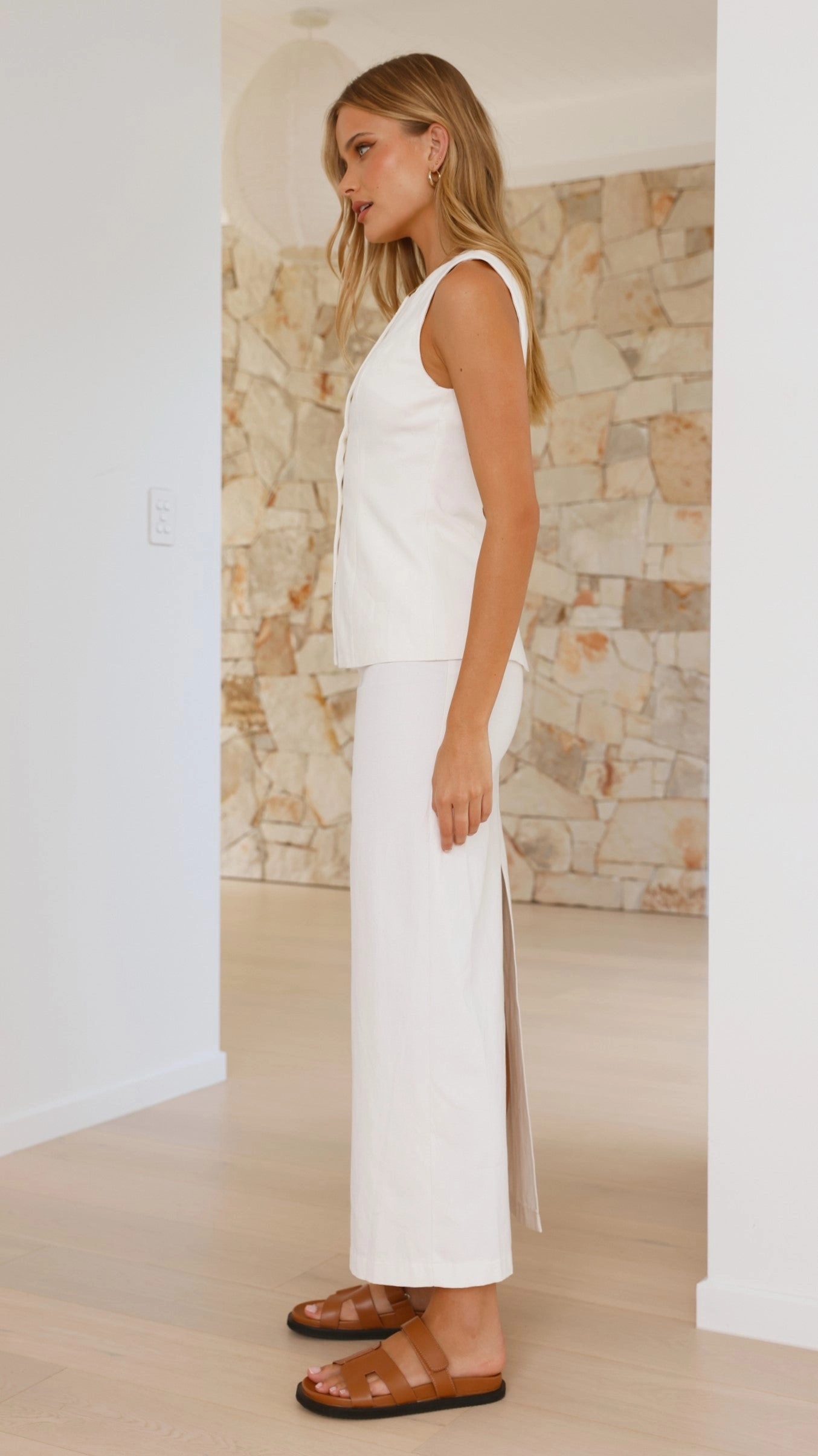 Louella Button Up Vest - White