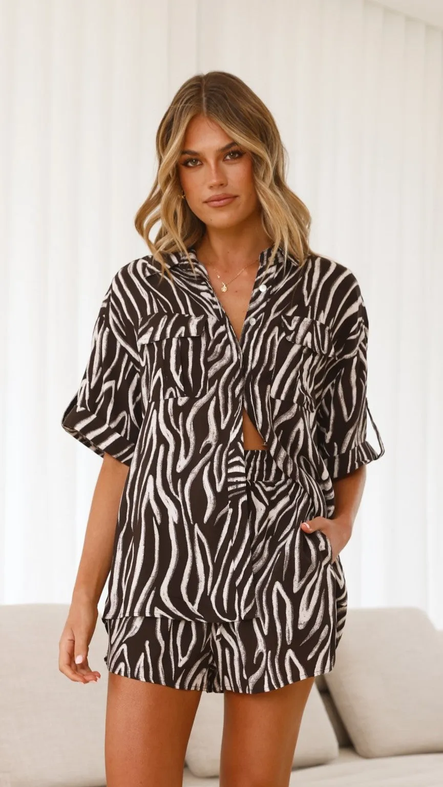 Luna Button Up Shirt -Black/White