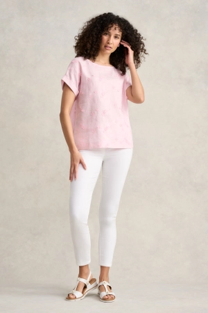 Mixed Linen Floral T-Shirt - Ice Pink
