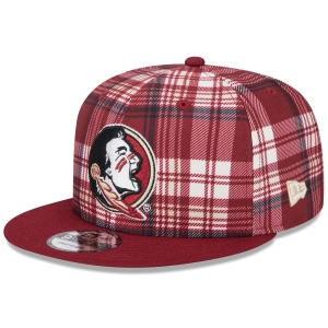 New Era Seminole Logo 950 Adjustable Flat Bill Snapback Plaid Cap - Garnet