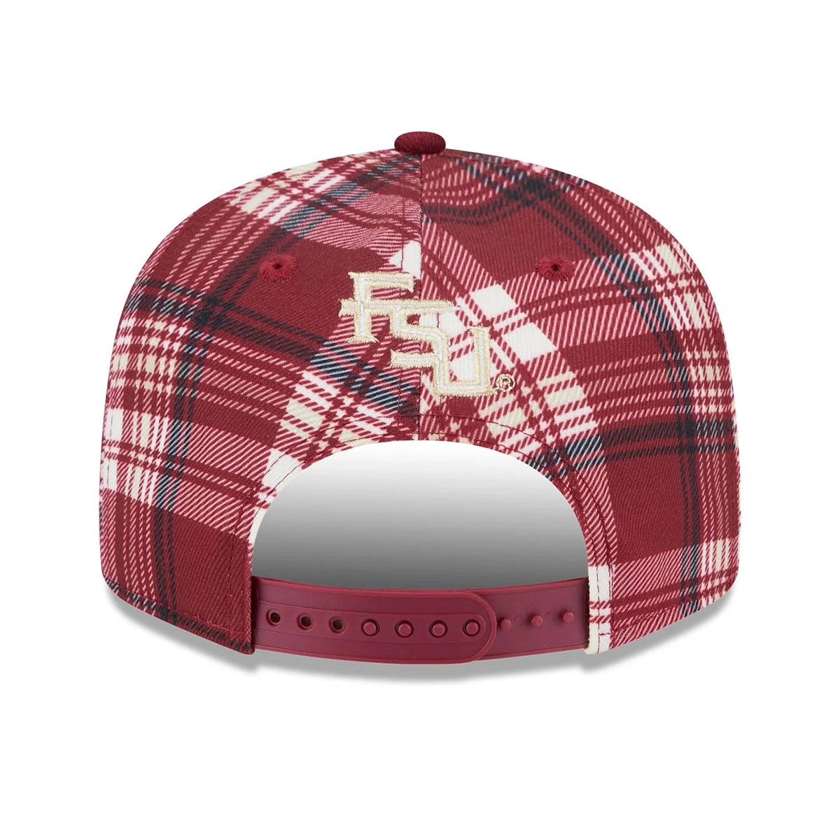 New Era Seminole Logo 950 Adjustable Flat Bill Snapback Plaid Cap - Garnet