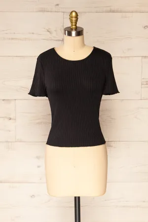 Paczkow Black | Ribbed Lettuce-Edge T-Shirt