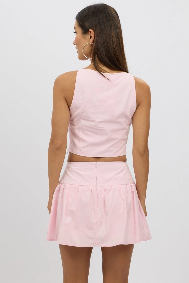 Pink Cami Sleeveless Boat Neck Bow Detail