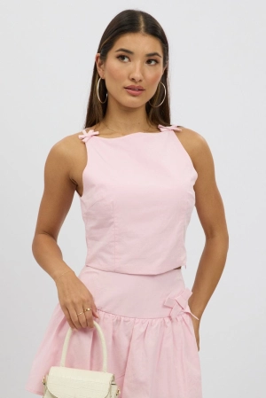 Pink Cami Sleeveless Boat Neck Bow Detail