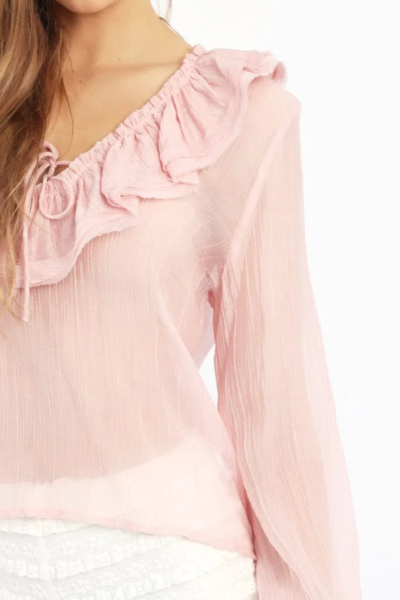 Pink Poet's Top V Neck Long Sleeve Frilled