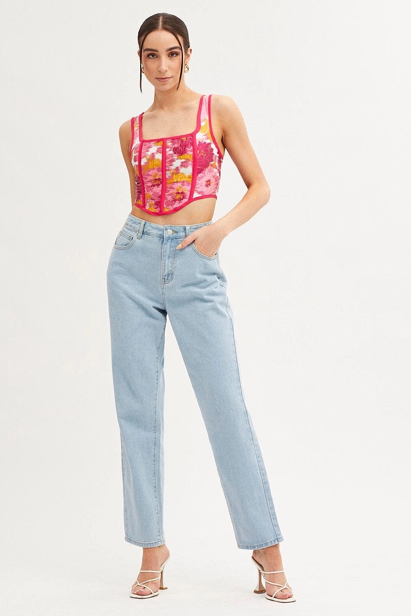Print Corset Top Sleeveless Square Neck
