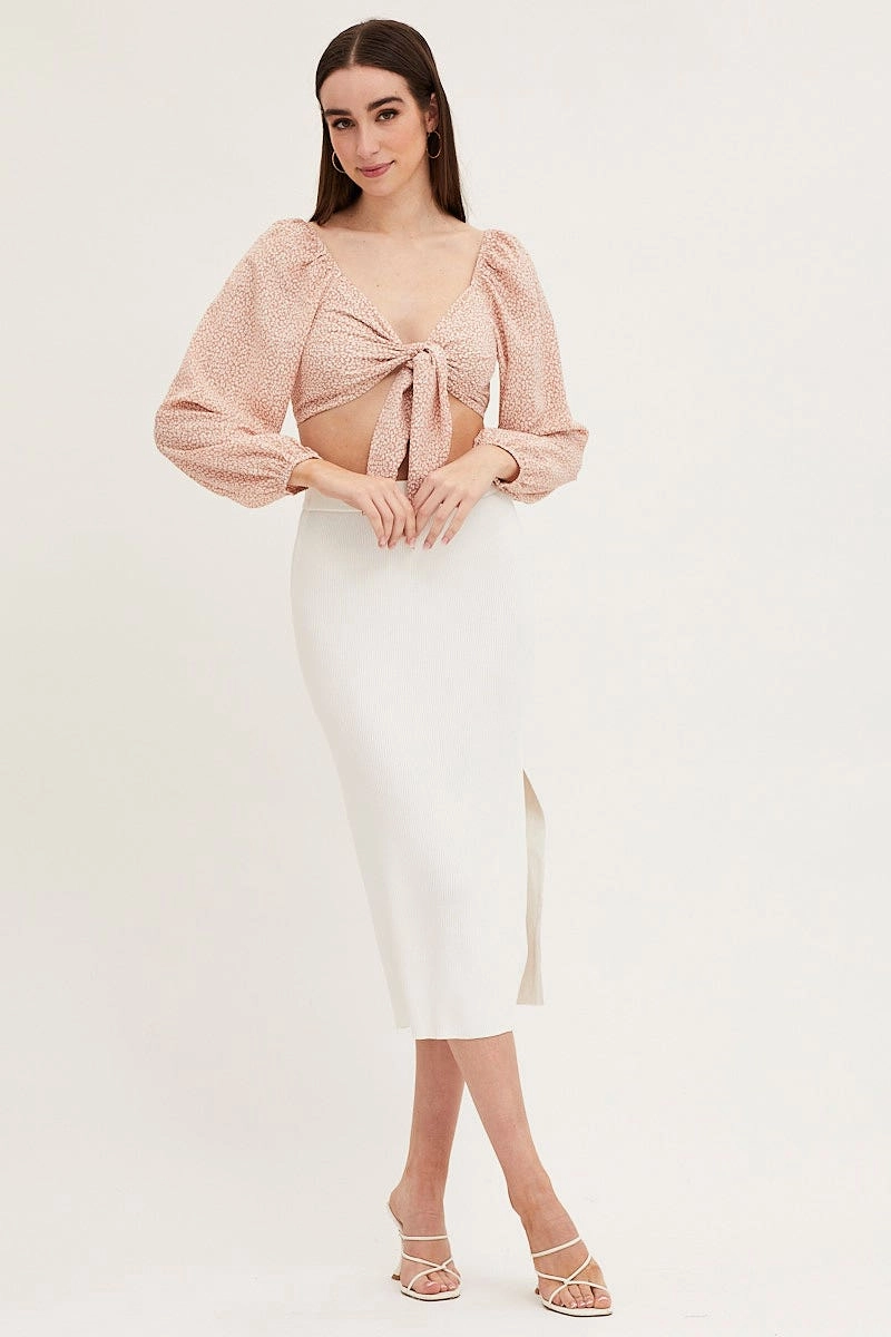 Print Tie Front Top