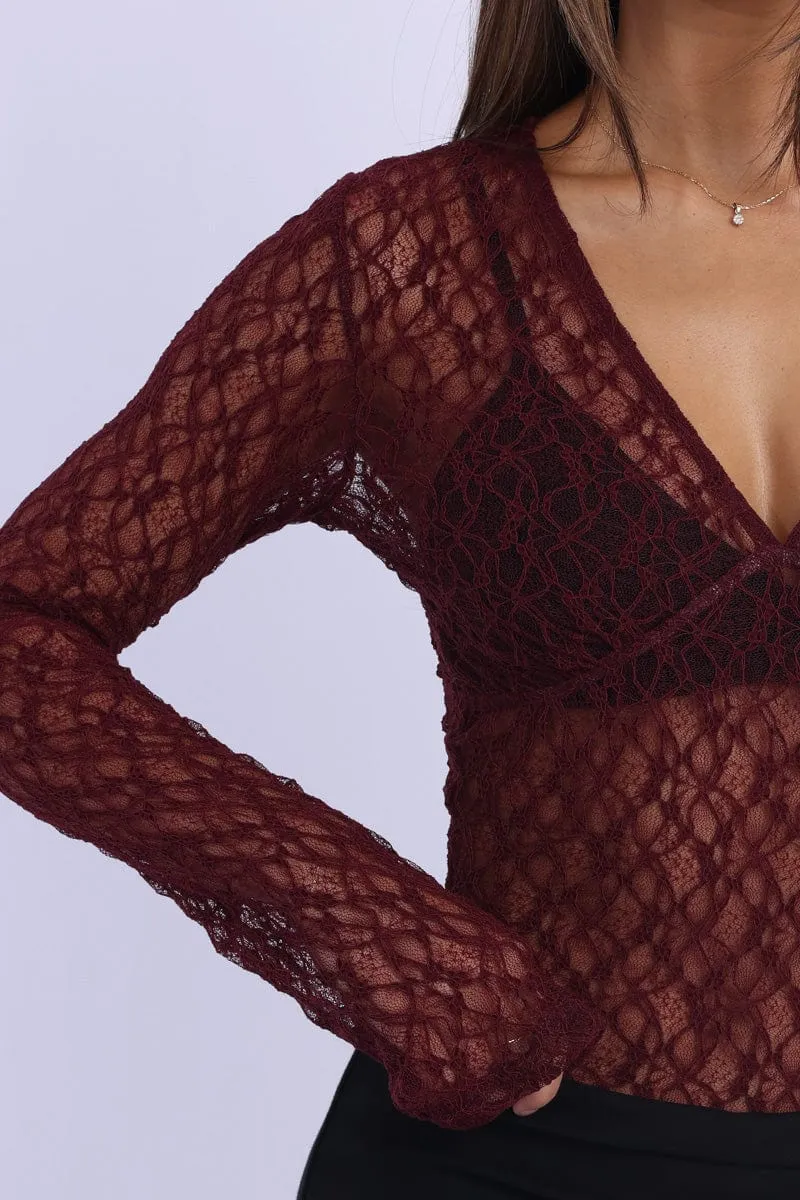 Red Lace Top Long Sleeve