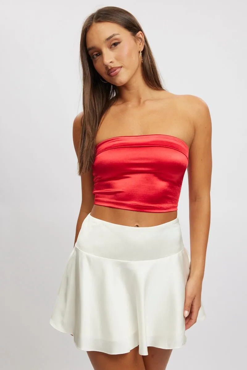 Red Satin Crop Top Strapless