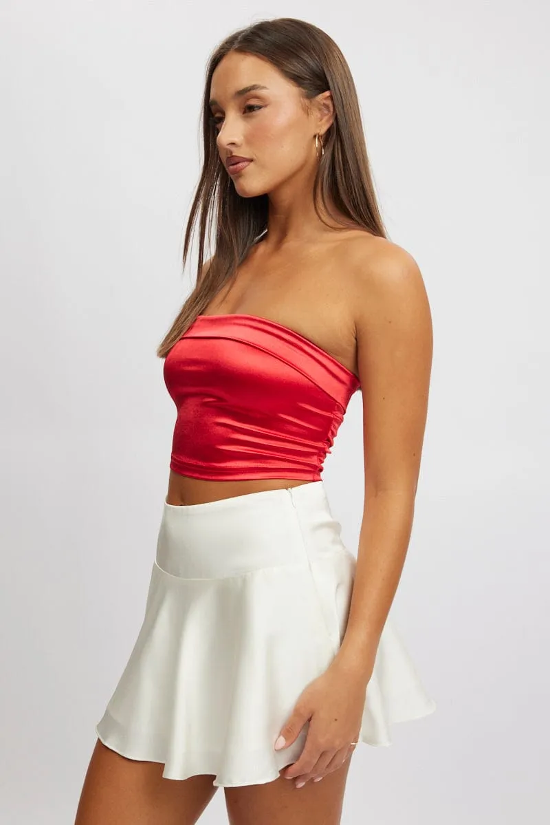 Red Satin Crop Top Strapless