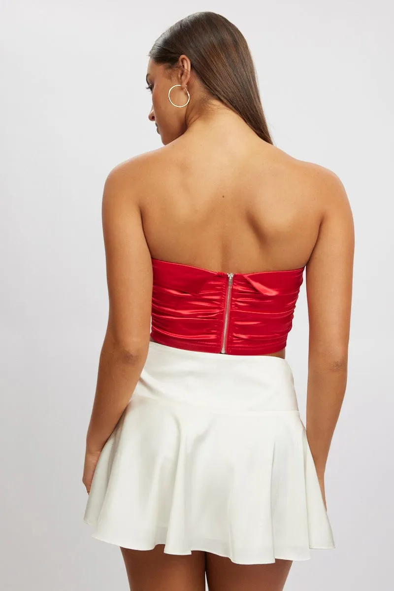 Red Satin Crop Top Strapless