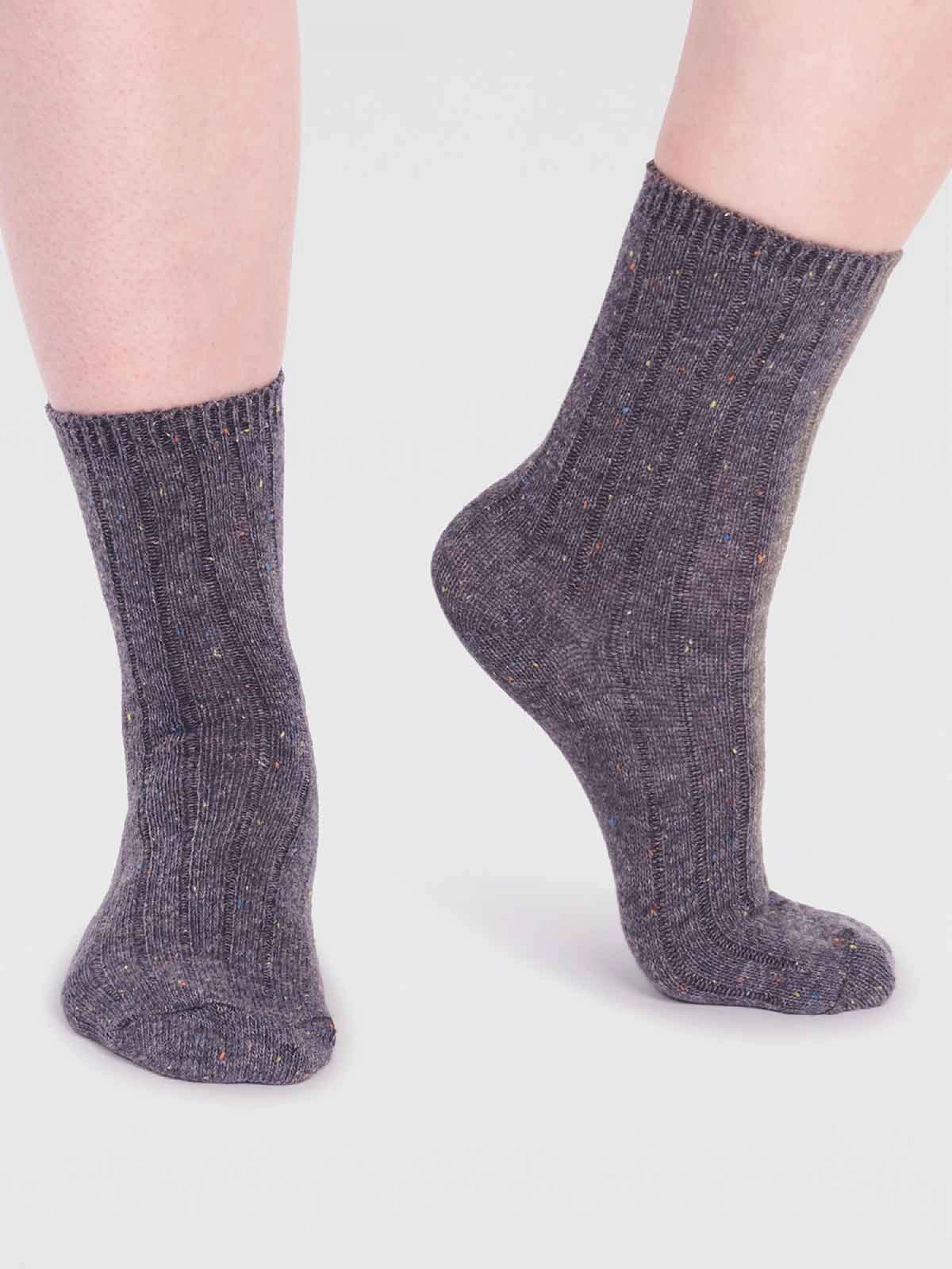 Ryleigh Ribbed Wool Blend Fleck Socks - Grey Marle
