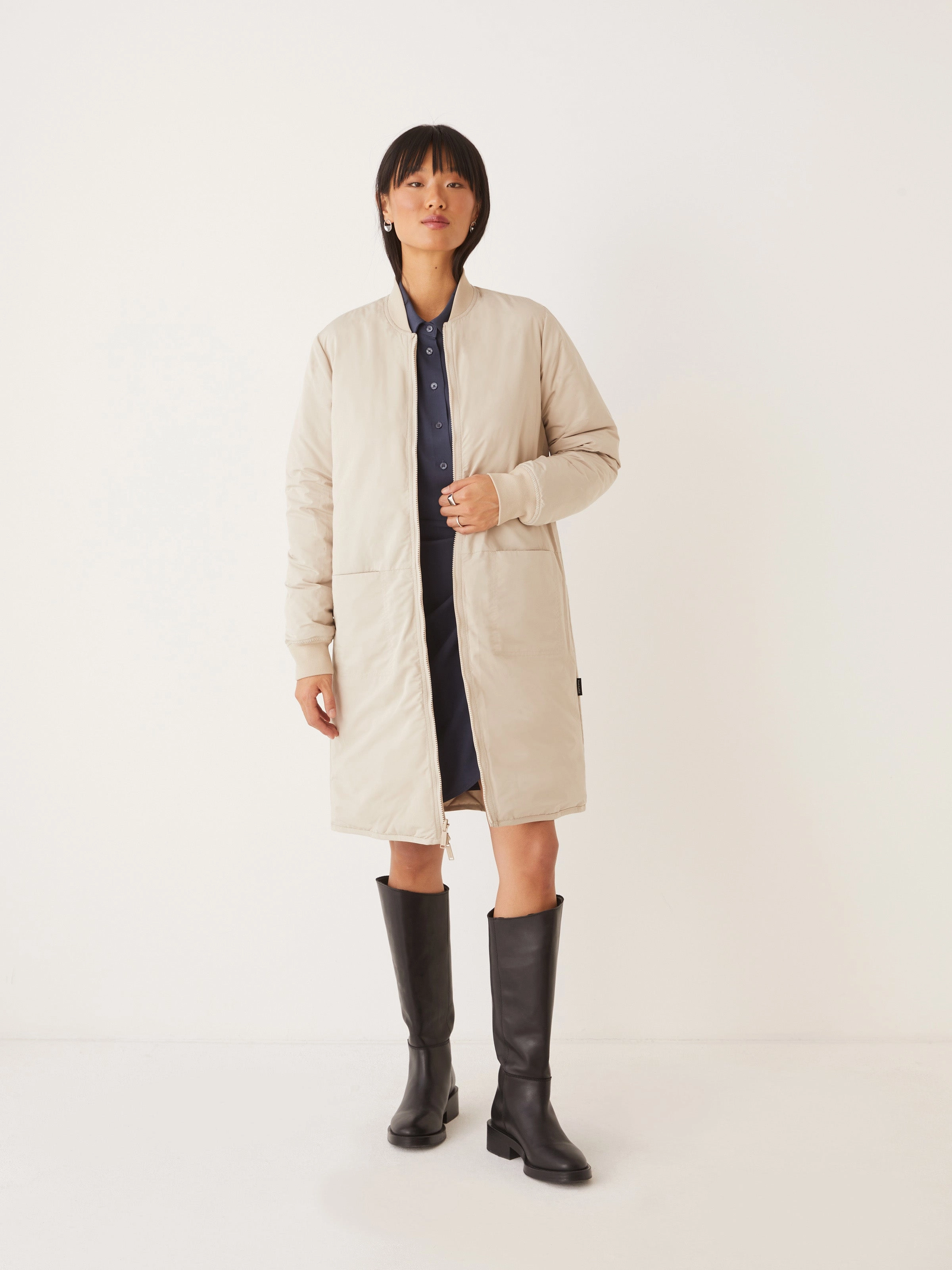 The Skyline Reversible Maxi Bomber in Feather Grey