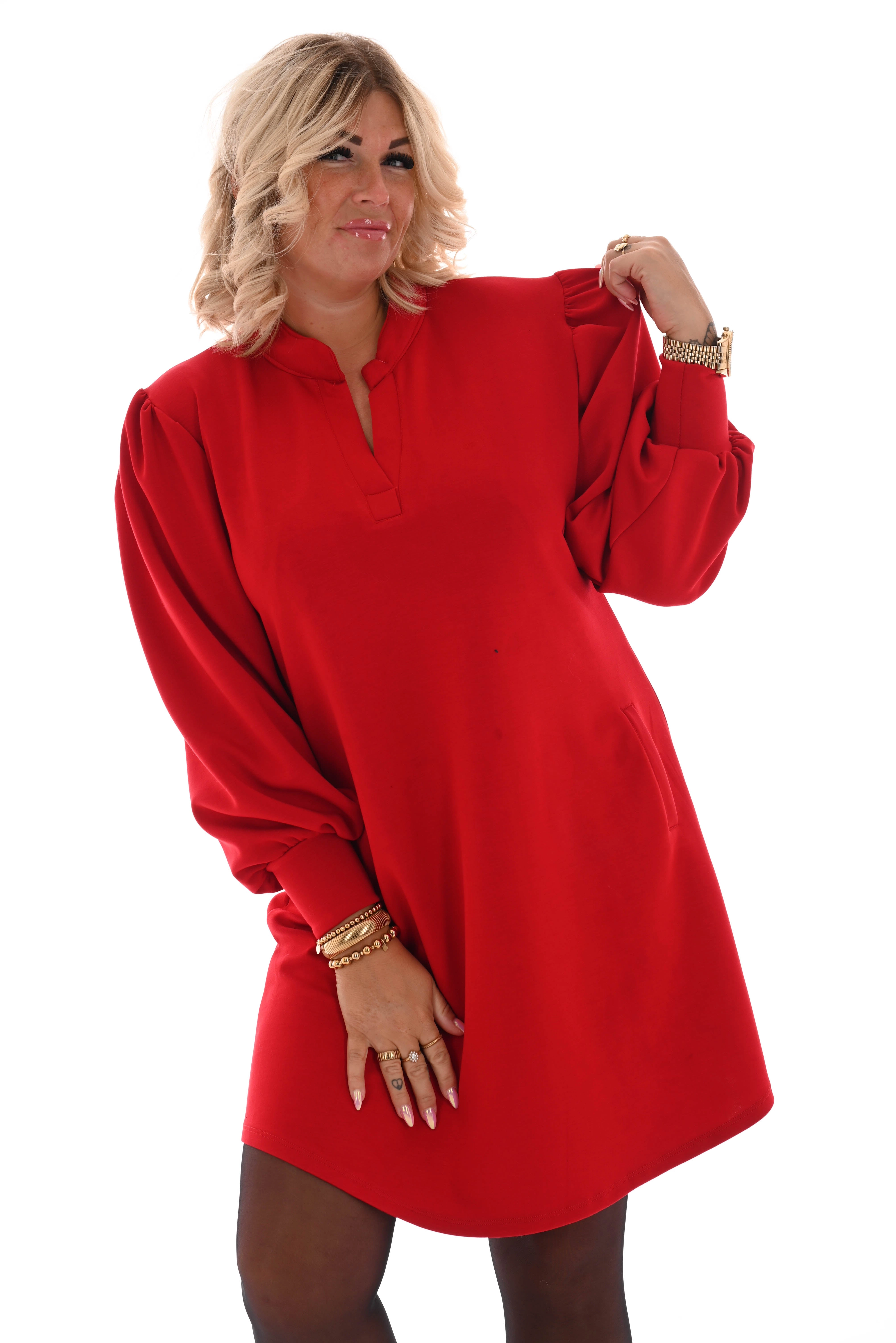 Tuniek v-hals met zakken rood