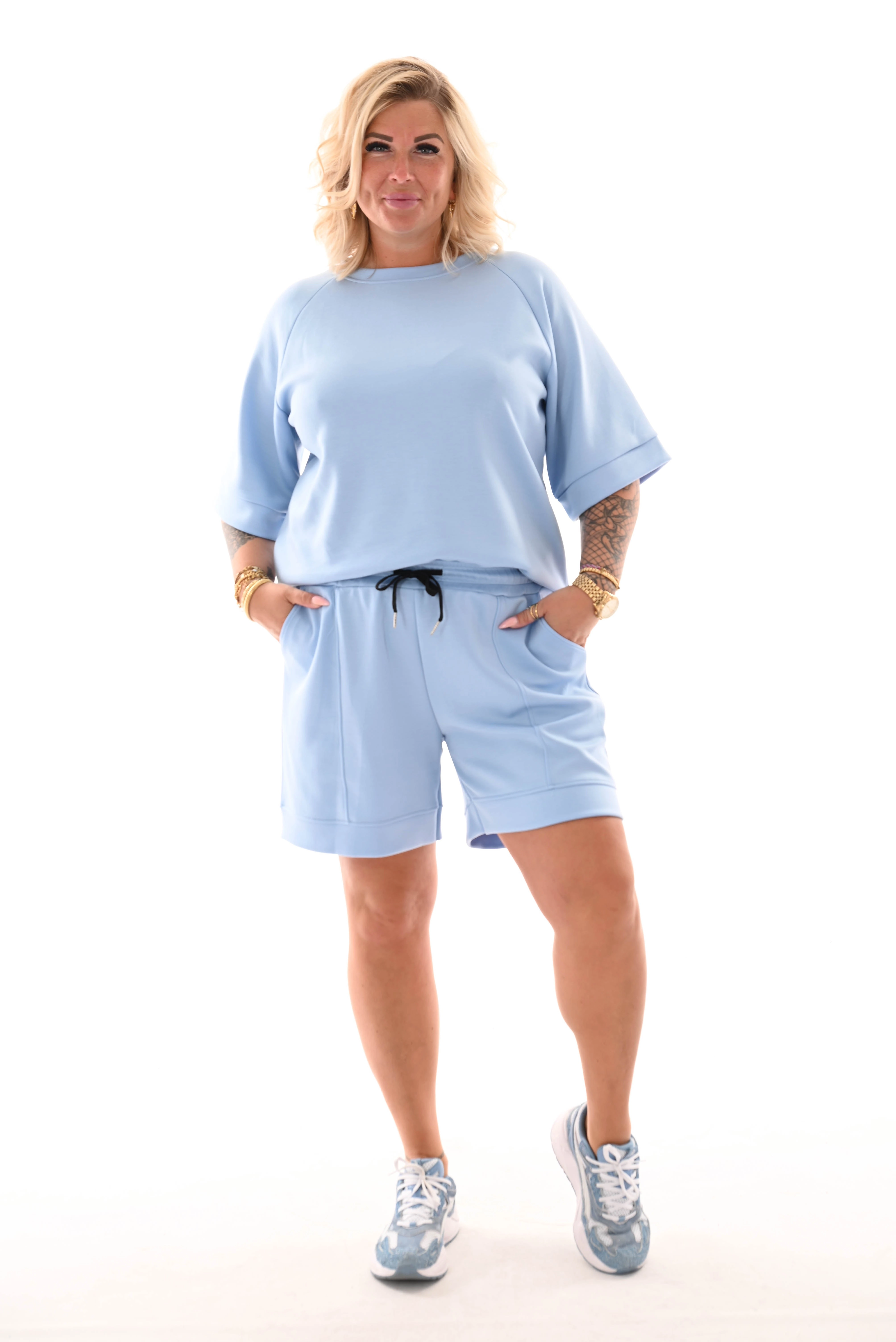 Tweedelig set short uni blauw