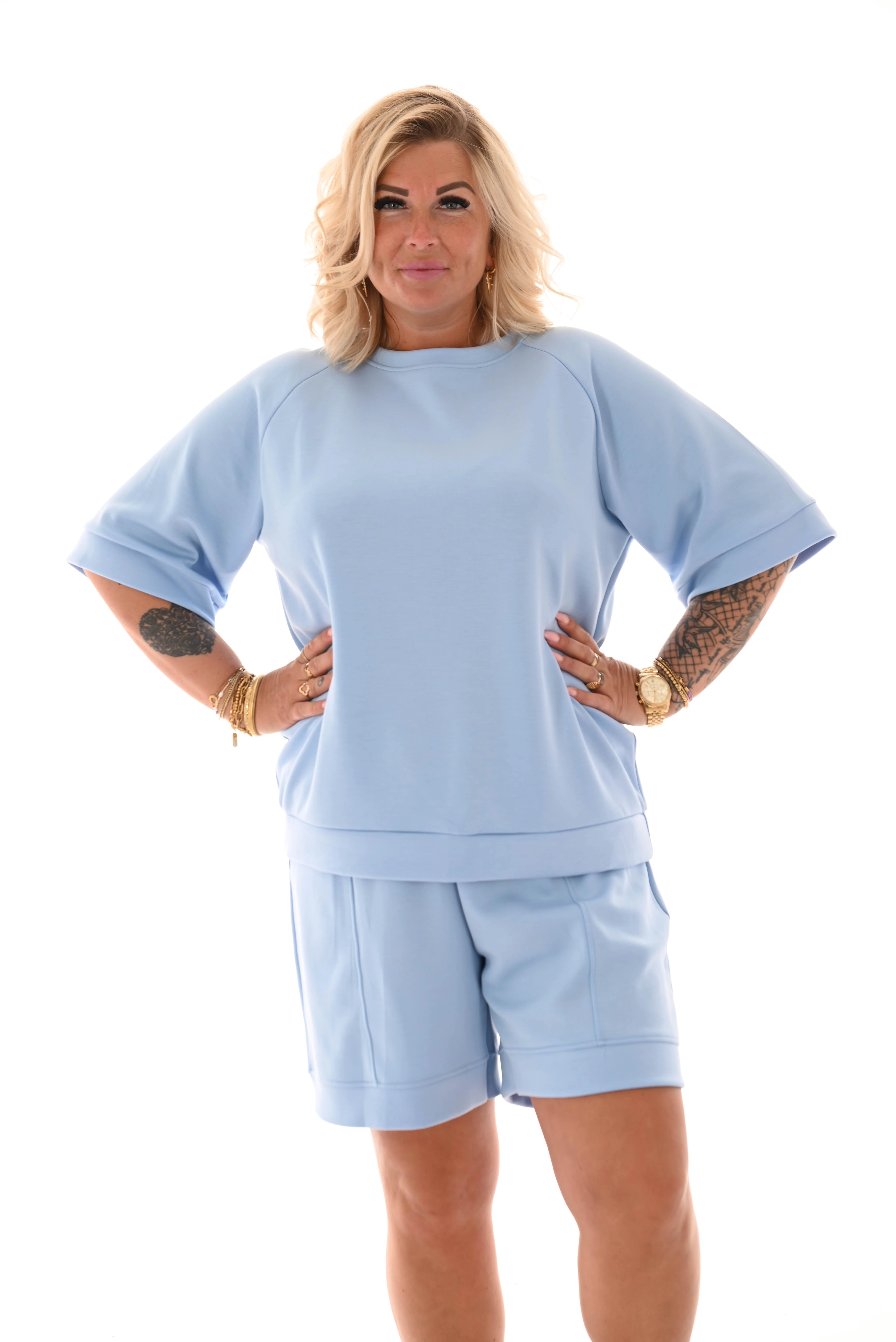 Tweedelig set short uni blauw