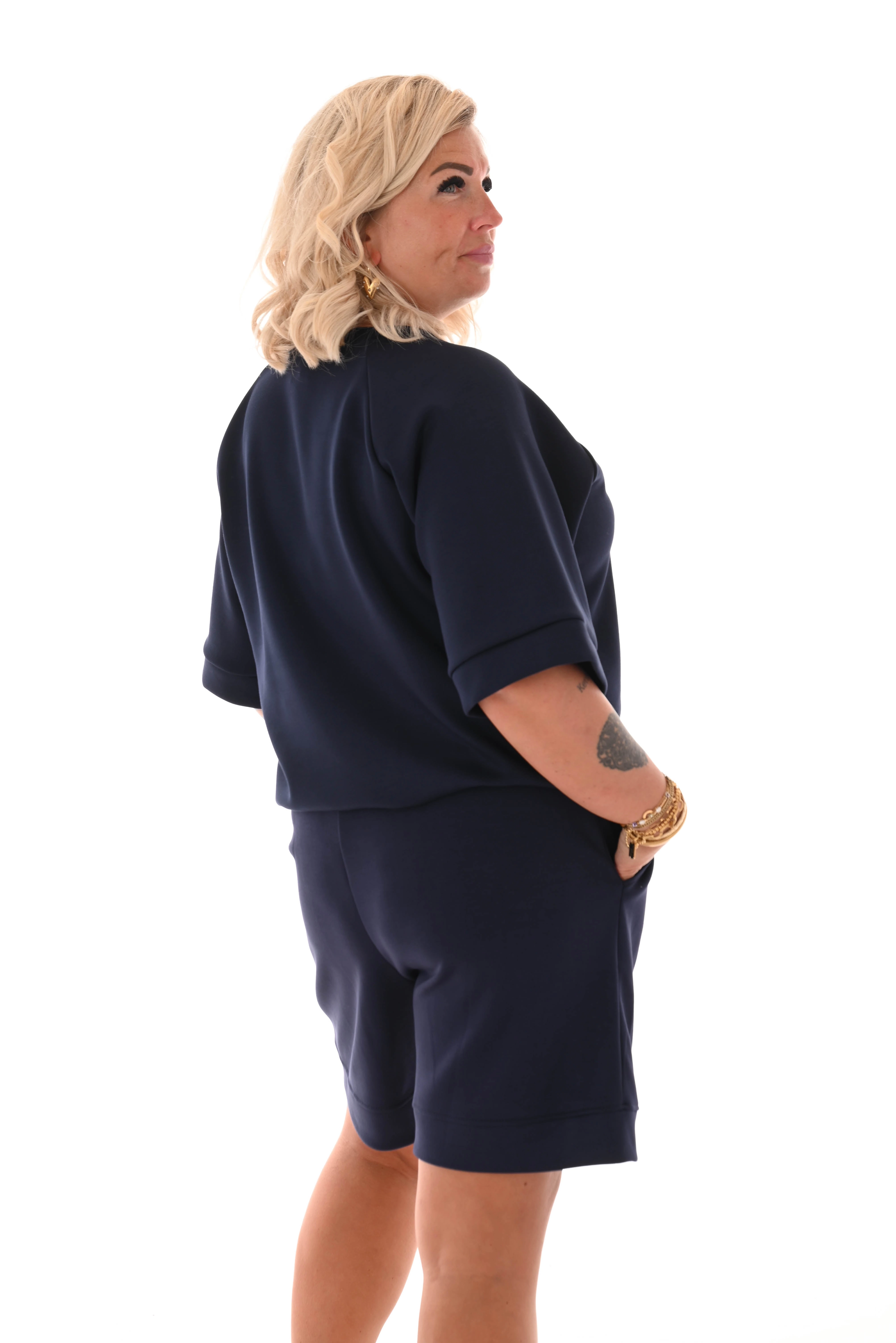 Tweedelig set short uni marineblauw