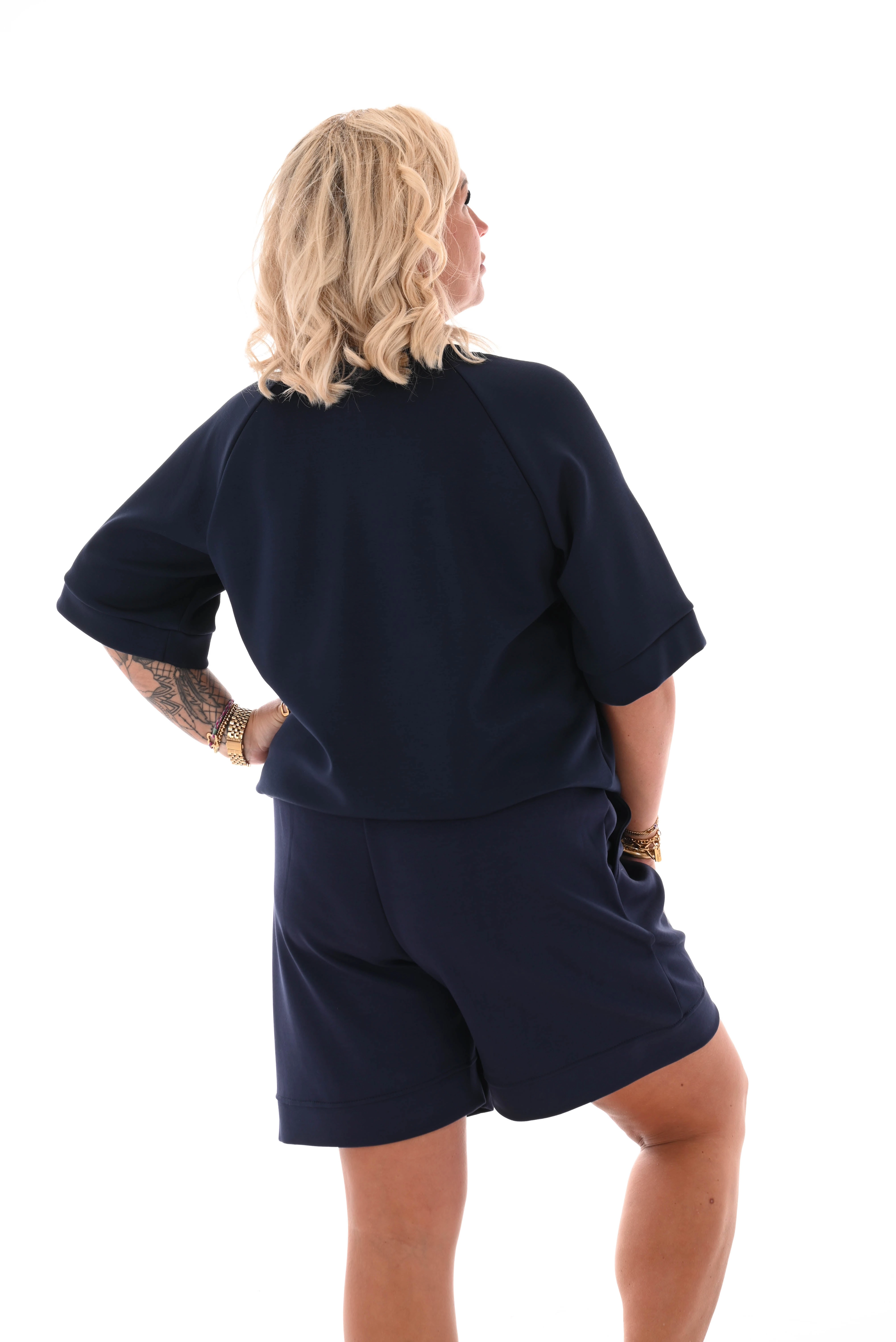 Tweedelig set short uni marineblauw