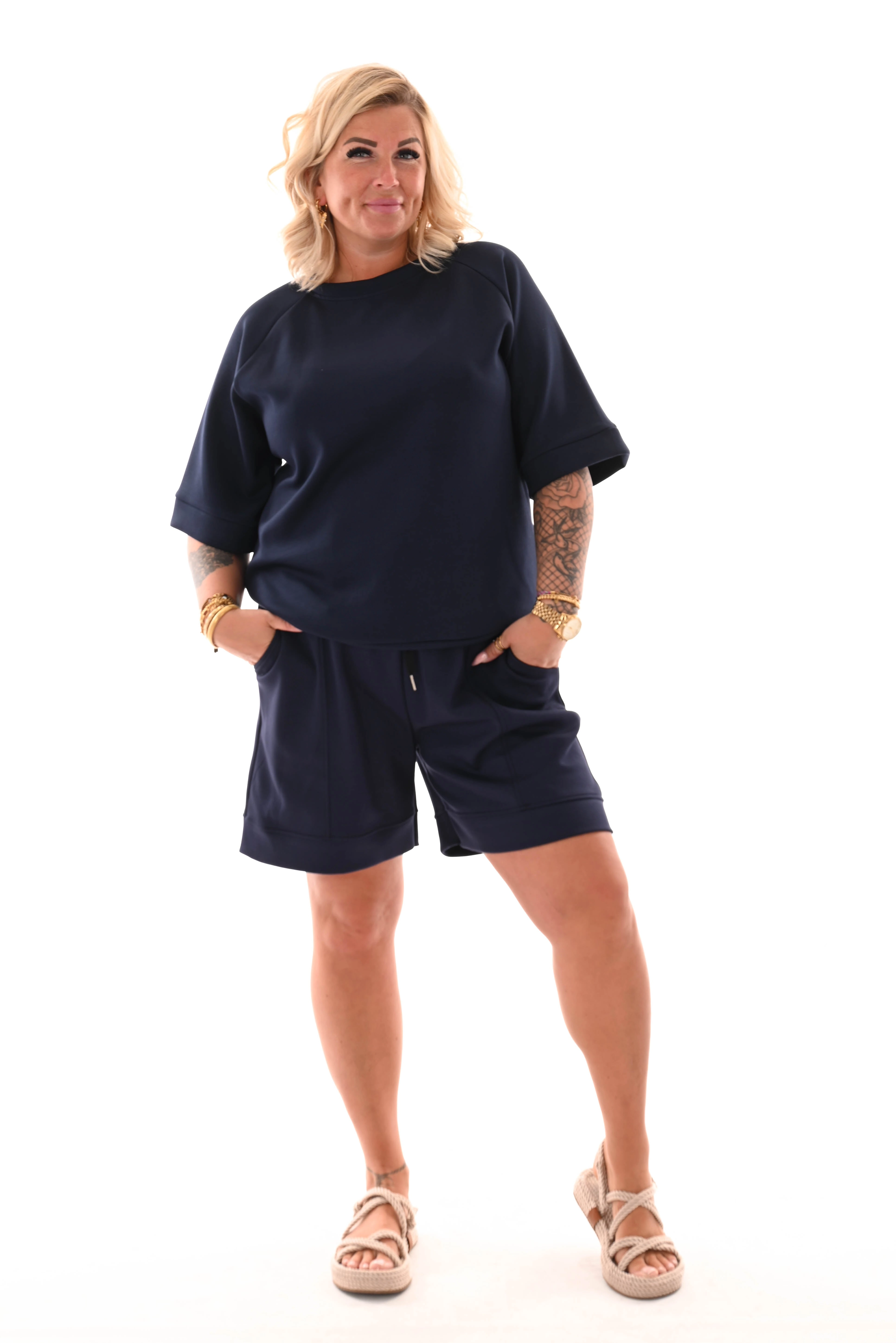 Tweedelig set short uni marineblauw