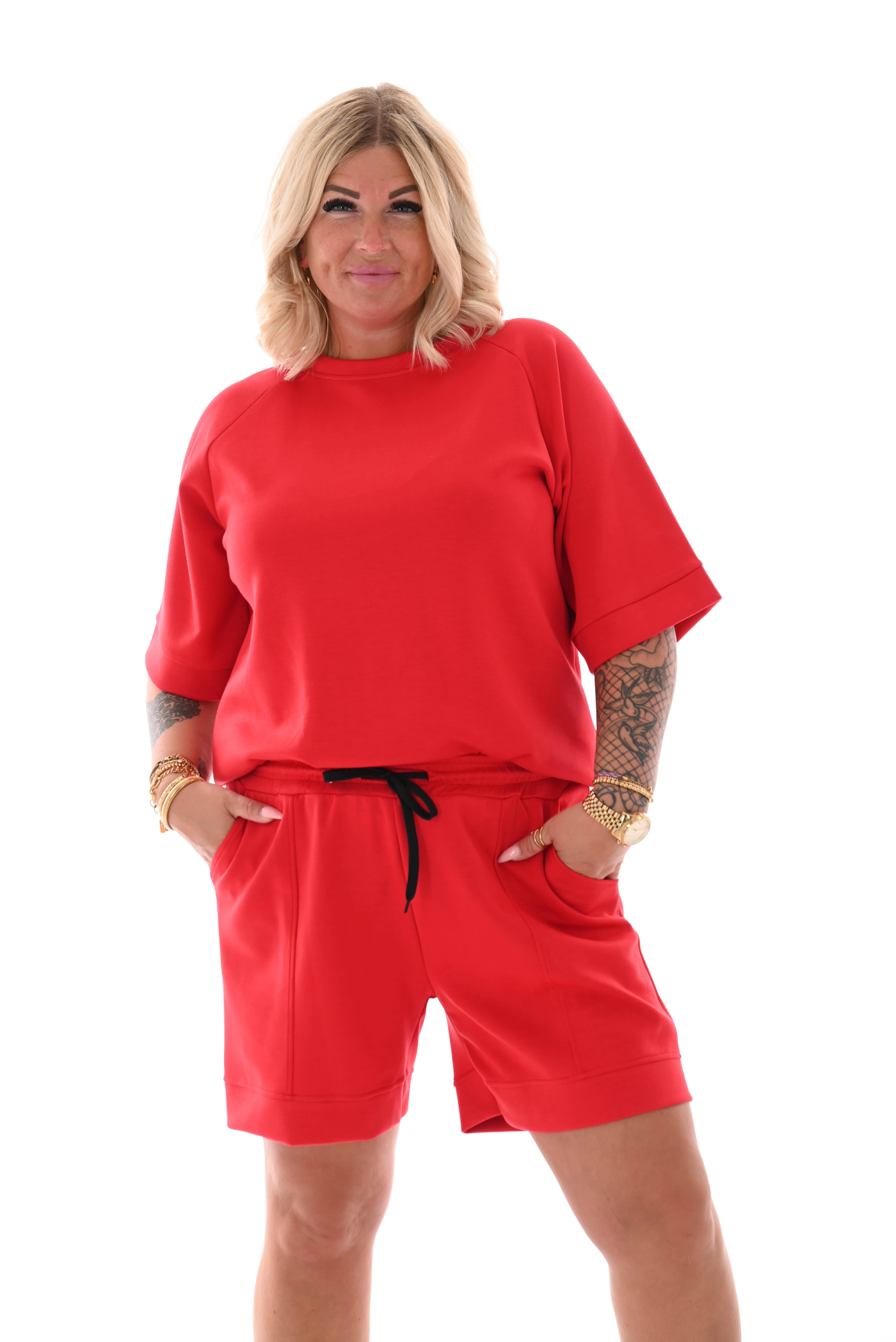 Tweedelig set short uni rood