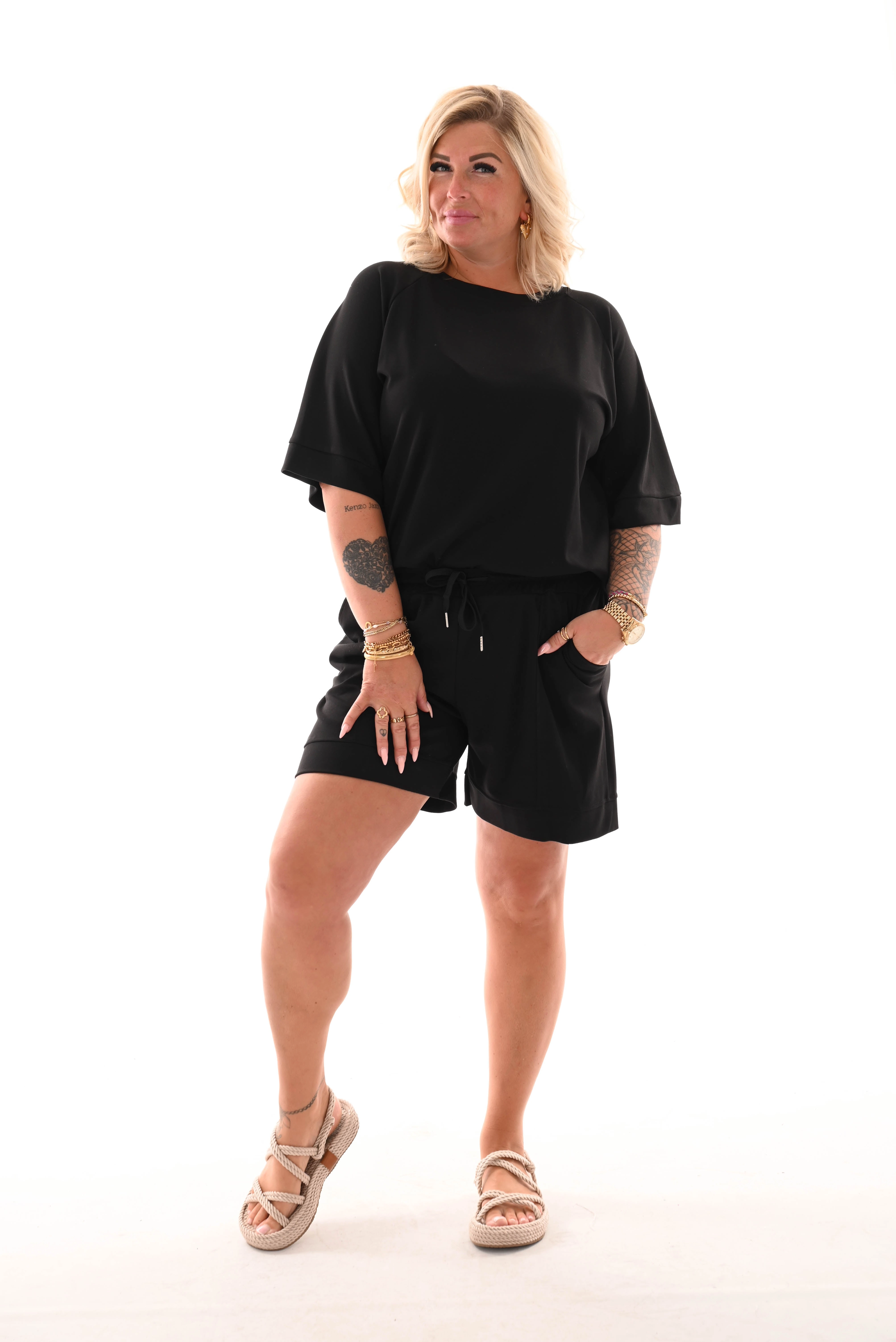 Tweedelig set short uni zwart