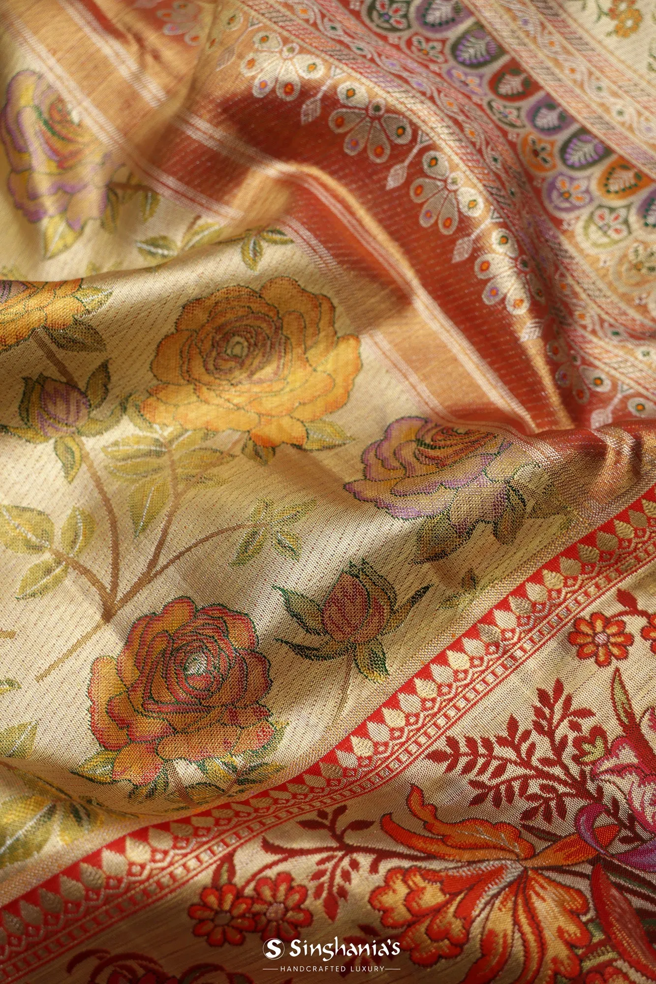 Vegas Gold Tissue Kanjivaram Saree Floral Jaal Weave